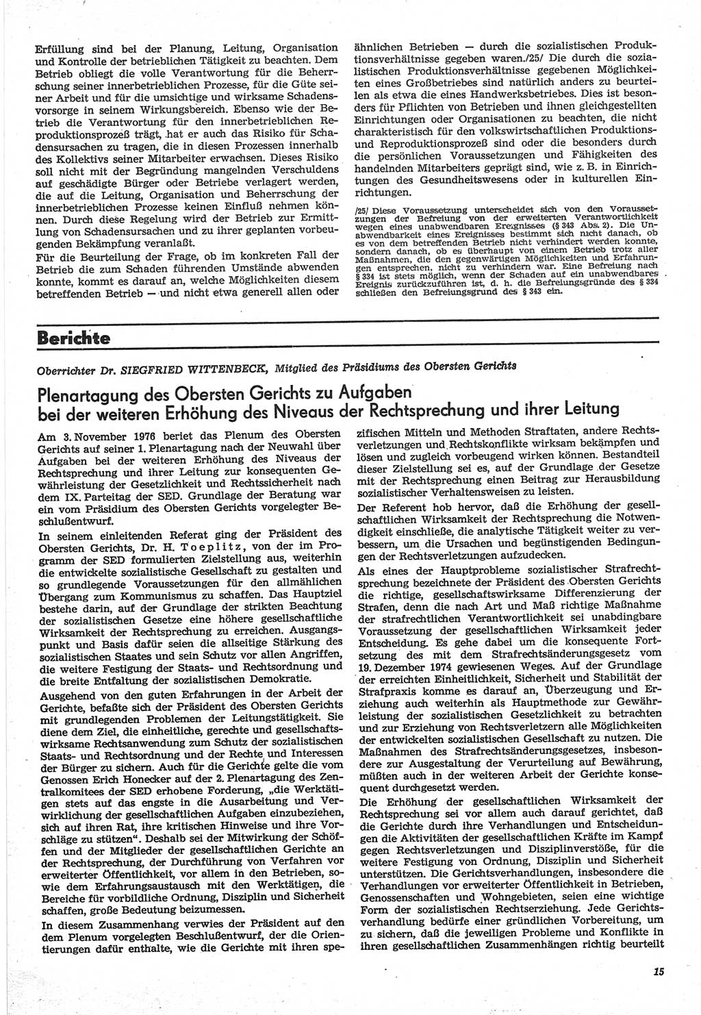 Neue Justiz (NJ), Zeitschrift für Recht und Rechtswissenschaft-Zeitschrift, sozialistisches Recht und Gesetzlichkeit, 31. Jahrgang 1977, Seite 15 (NJ DDR 1977, S. 15)
