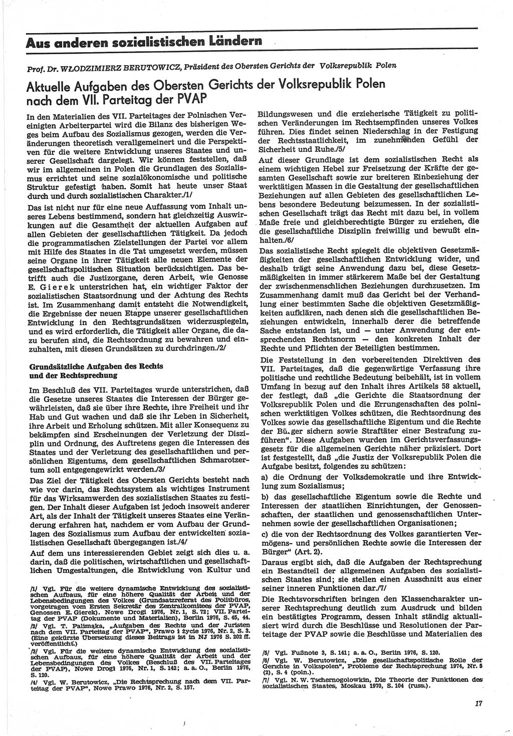 Neue Justiz (NJ), Zeitschrift für Recht und Rechtswissenschaft-Zeitschrift, sozialistisches Recht und Gesetzlichkeit, 31. Jahrgang 1977, Seite 17 (NJ DDR 1977, S. 17)