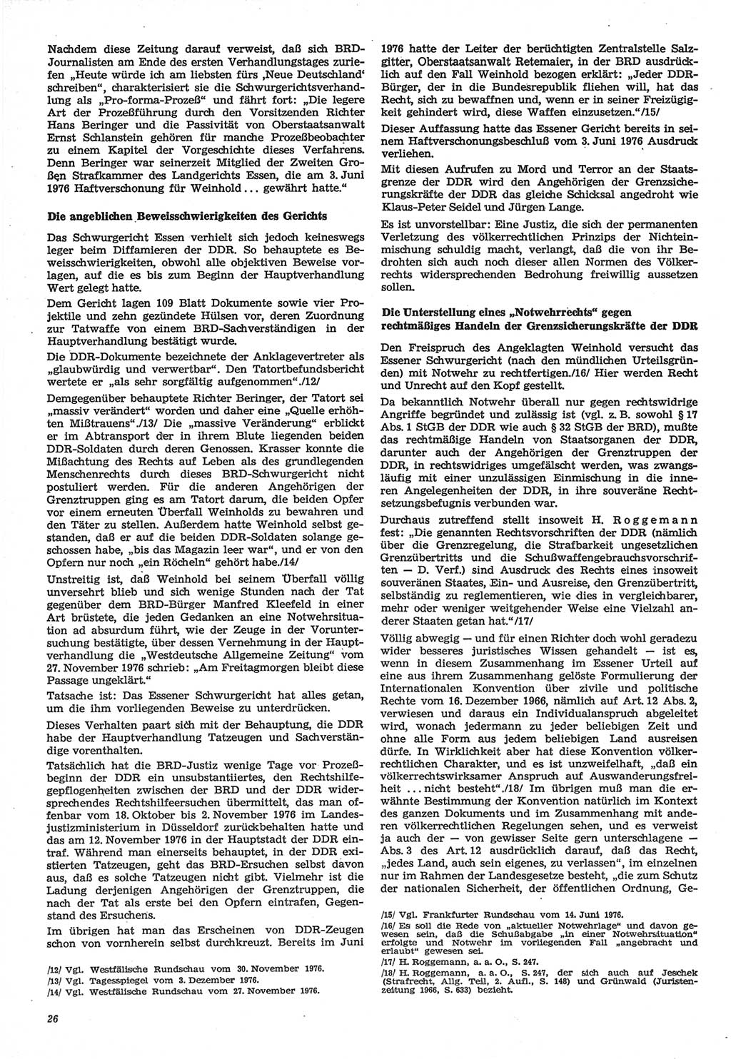 Neue Justiz (NJ), Zeitschrift für Recht und Rechtswissenschaft-Zeitschrift, sozialistisches Recht und Gesetzlichkeit, 31. Jahrgang 1977, Seite 26 (NJ DDR 1977, S. 26)