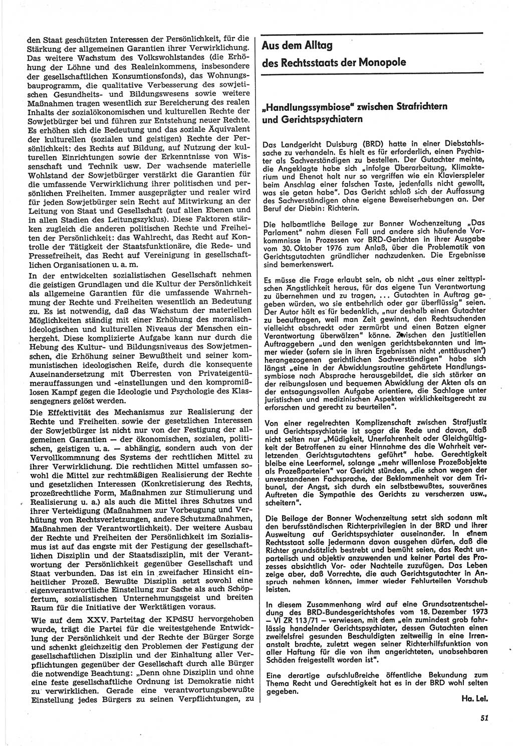 Neue Justiz (NJ), Zeitschrift für Recht und Rechtswissenschaft-Zeitschrift, sozialistisches Recht und Gesetzlichkeit, 31. Jahrgang 1977, Seite 51 (NJ DDR 1977, S. 51)