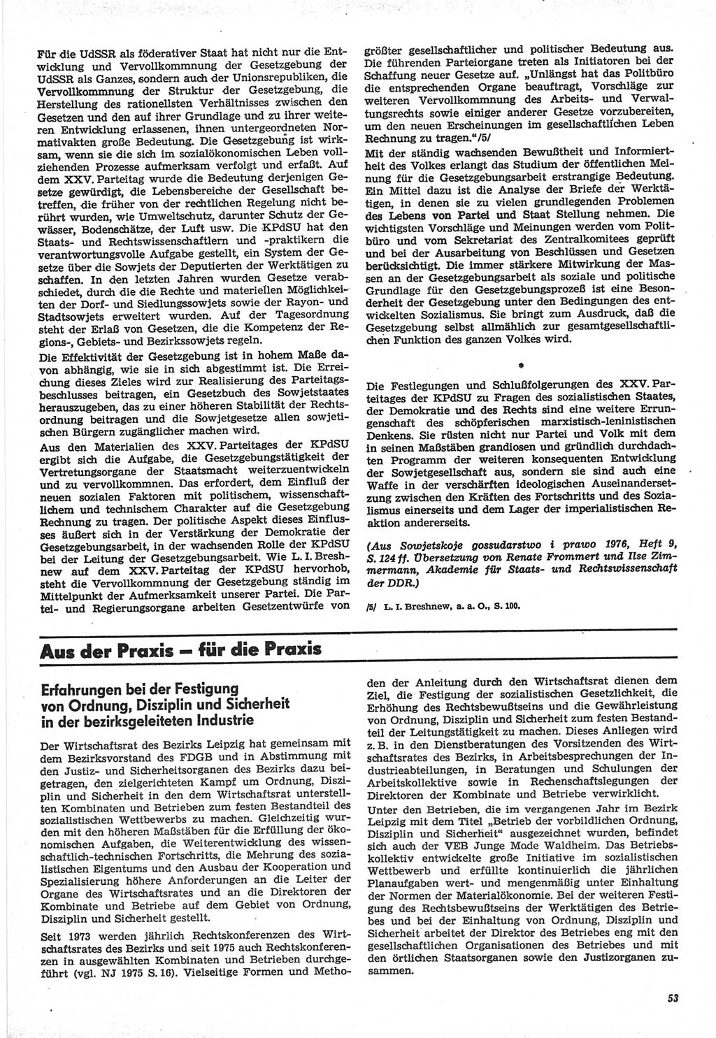 Neue Justiz (NJ), Zeitschrift für Recht und Rechtswissenschaft-Zeitschrift, sozialistisches Recht und Gesetzlichkeit, 31. Jahrgang 1977, Seite 53 (NJ DDR 1977, S. 53)