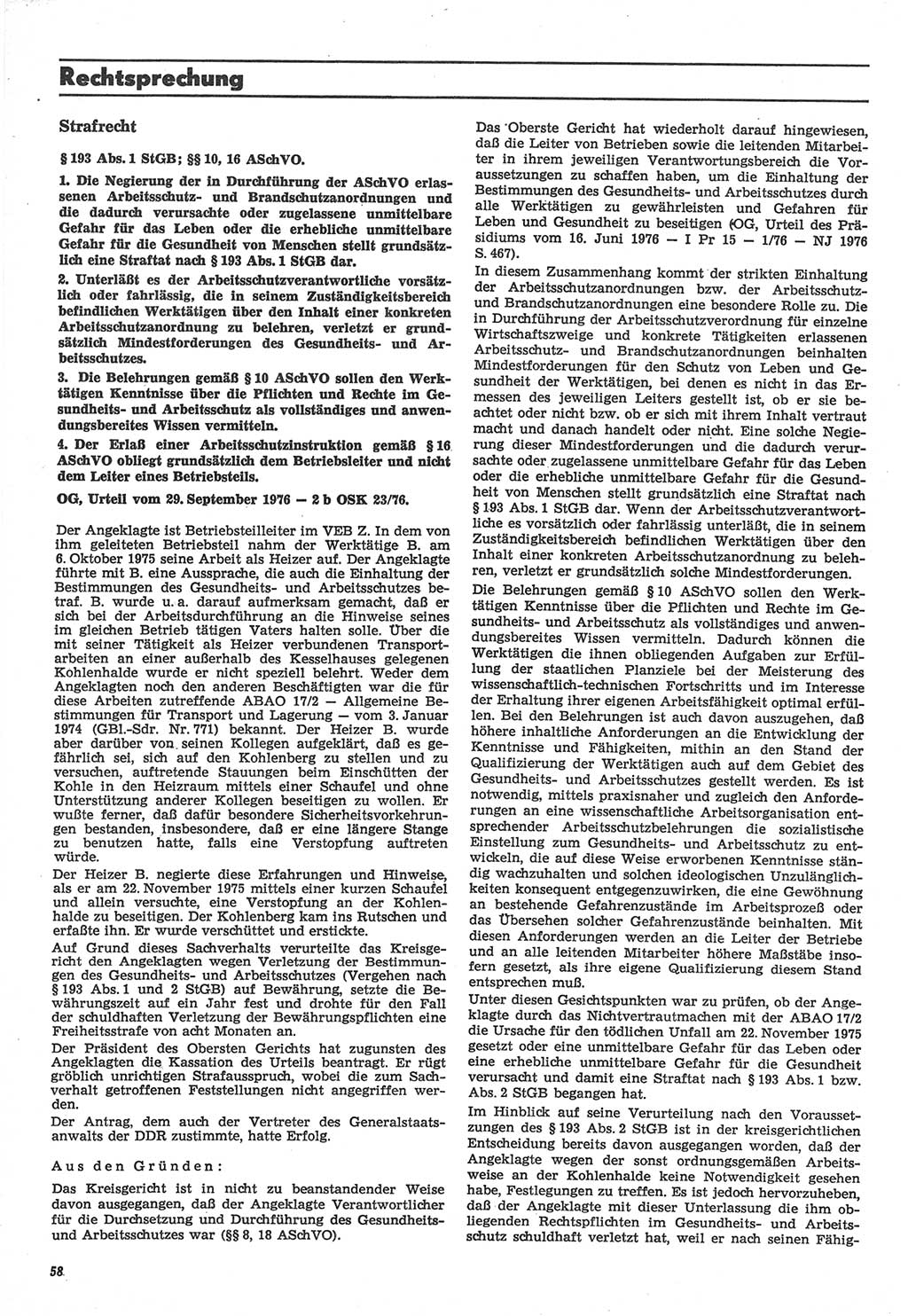 Neue Justiz (NJ), Zeitschrift für Recht und Rechtswissenschaft-Zeitschrift, sozialistisches Recht und Gesetzlichkeit, 31. Jahrgang 1977, Seite 58 (NJ DDR 1977, S. 58)