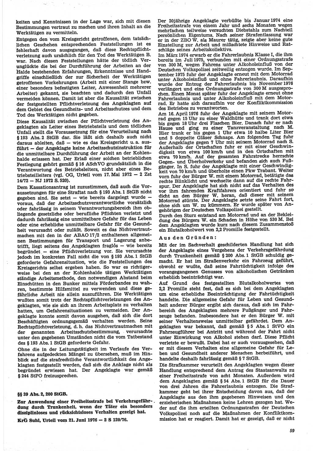 Neue Justiz (NJ), Zeitschrift für Recht und Rechtswissenschaft-Zeitschrift, sozialistisches Recht und Gesetzlichkeit, 31. Jahrgang 1977, Seite 59 (NJ DDR 1977, S. 59)