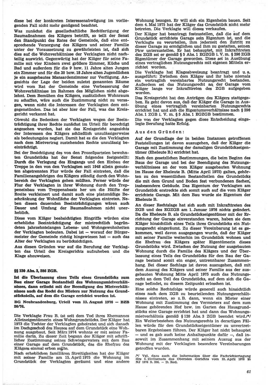 Neue Justiz (NJ), Zeitschrift für Recht und Rechtswissenschaft-Zeitschrift, sozialistisches Recht und Gesetzlichkeit, 31. Jahrgang 1977, Seite 61 (NJ DDR 1977, S. 61)