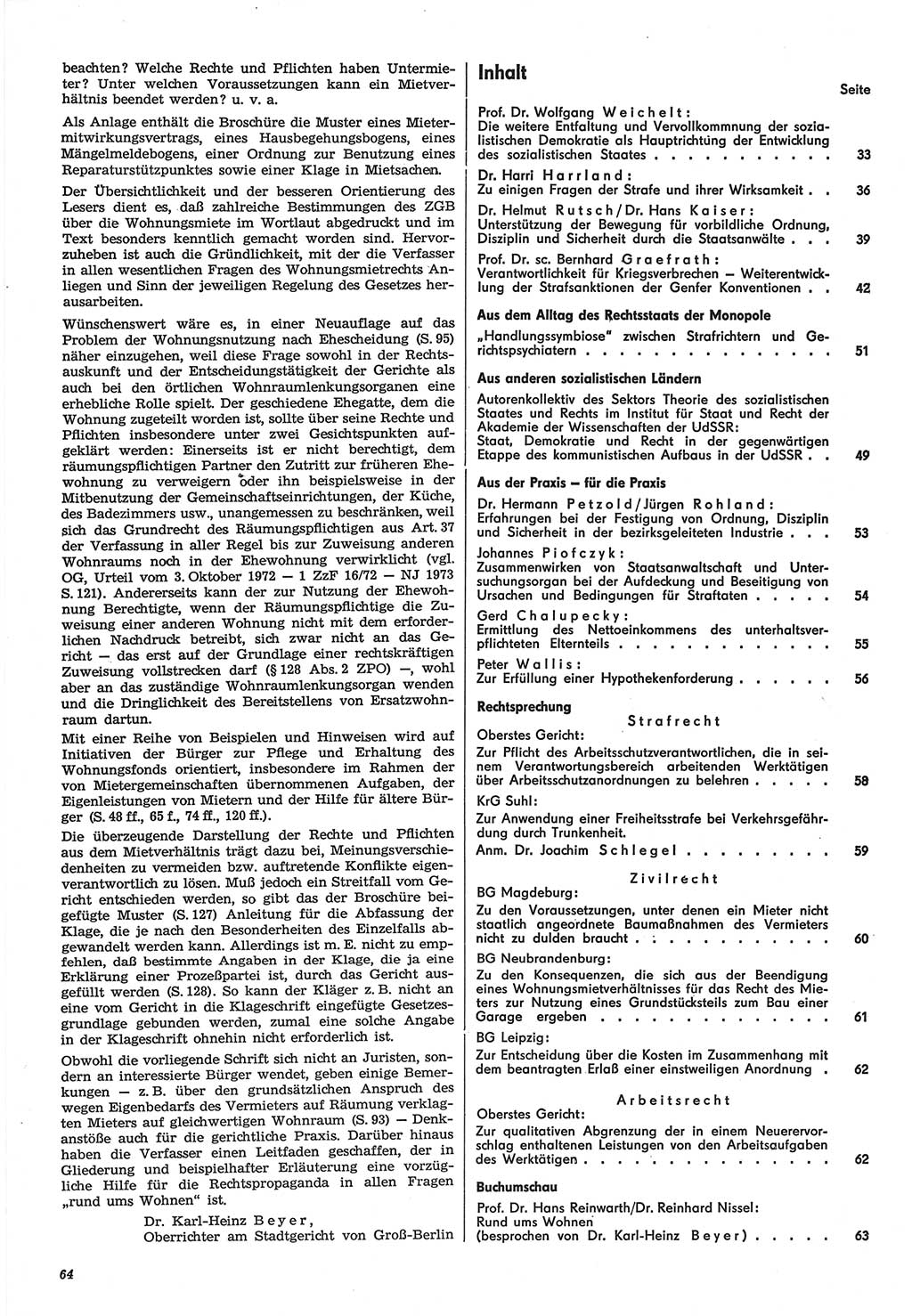Neue Justiz (NJ), Zeitschrift für Recht und Rechtswissenschaft-Zeitschrift, sozialistisches Recht und Gesetzlichkeit, 31. Jahrgang 1977, Seite 64 (NJ DDR 1977, S. 64)