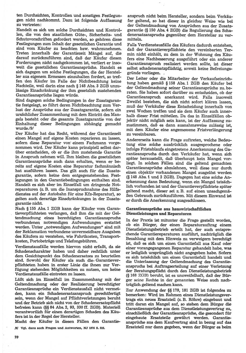 Neue Justiz (NJ), Zeitschrift für Recht und Rechtswissenschaft-Zeitschrift, sozialistisches Recht und Gesetzlichkeit, 31. Jahrgang 1977, Seite 70 (NJ DDR 1977, S. 70)