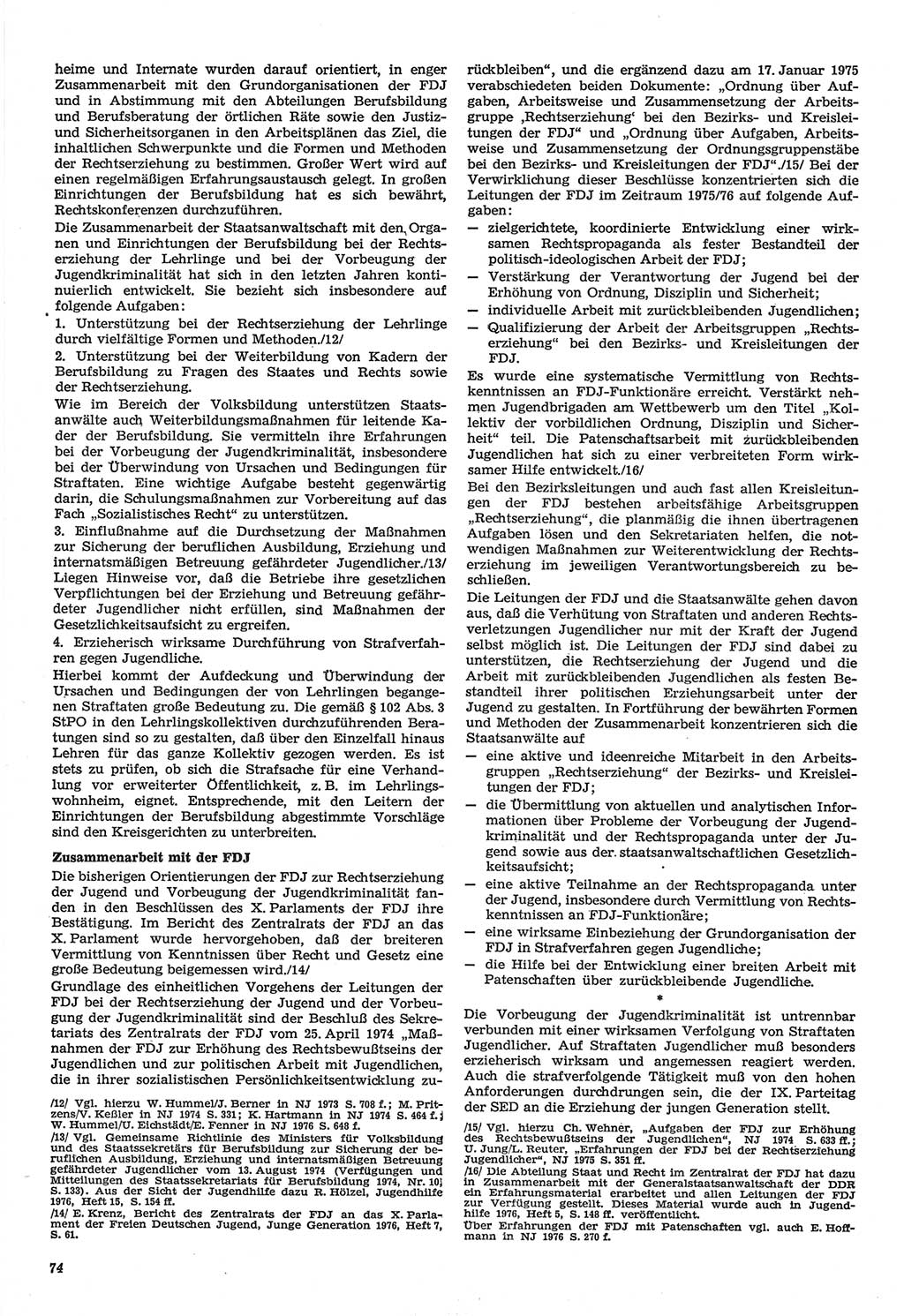 Neue Justiz (NJ), Zeitschrift für Recht und Rechtswissenschaft-Zeitschrift, sozialistisches Recht und Gesetzlichkeit, 31. Jahrgang 1977, Seite 74 (NJ DDR 1977, S. 74)