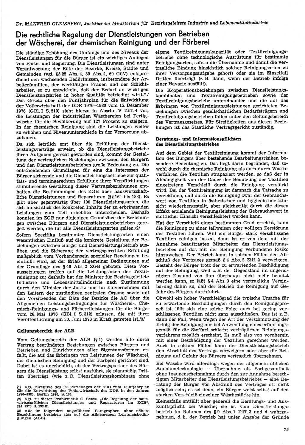 Neue Justiz (NJ), Zeitschrift für Recht und Rechtswissenschaft-Zeitschrift, sozialistisches Recht und Gesetzlichkeit, 31. Jahrgang 1977, Seite 75 (NJ DDR 1977, S. 75)