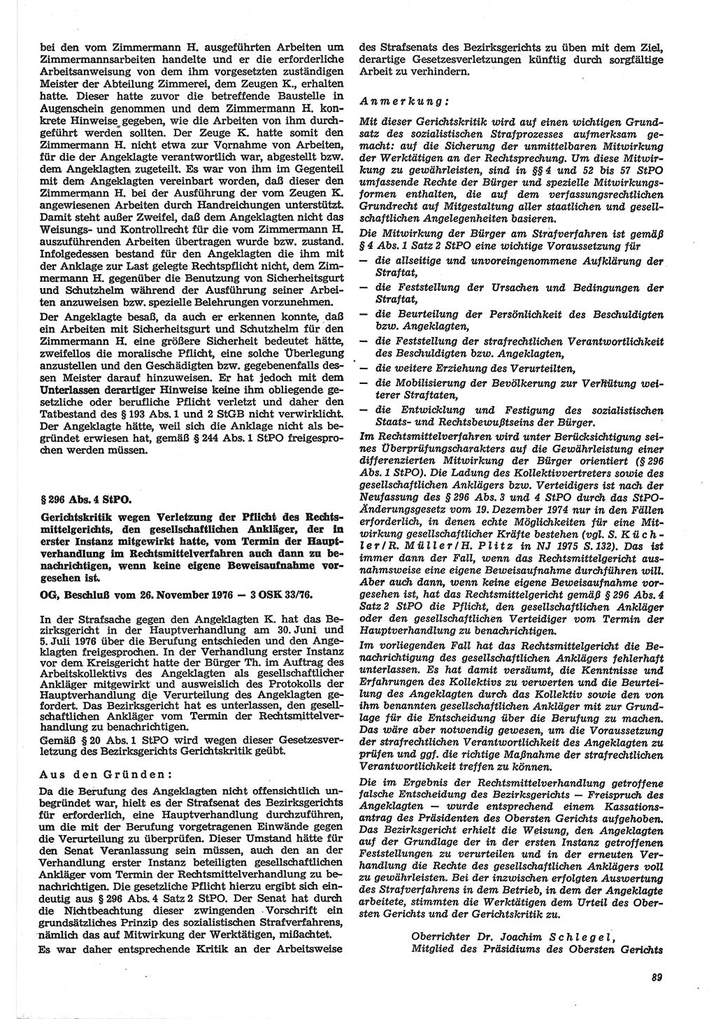Neue Justiz (NJ), Zeitschrift für Recht und Rechtswissenschaft-Zeitschrift, sozialistisches Recht und Gesetzlichkeit, 31. Jahrgang 1977, Seite 89 (NJ DDR 1977, S. 89)