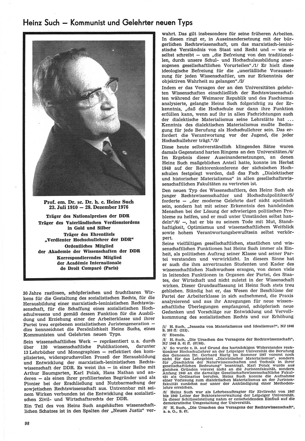 Neue Justiz (NJ), Zeitschrift für Recht und Rechtswissenschaft-Zeitschrift, sozialistisches Recht und Gesetzlichkeit, 31. Jahrgang 1977, Seite 98 (NJ DDR 1977, S. 98)