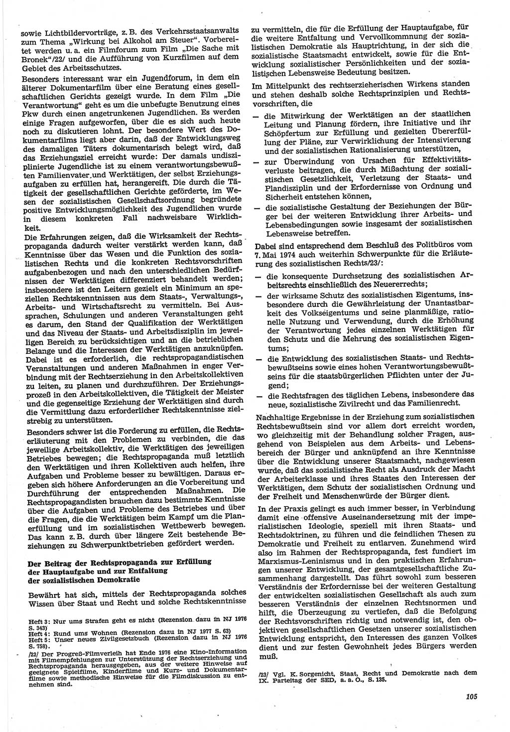 Neue Justiz (NJ), Zeitschrift für Recht und Rechtswissenschaft-Zeitschrift, sozialistisches Recht und Gesetzlichkeit, 31. Jahrgang 1977, Seite 105 (NJ DDR 1977, S. 105)