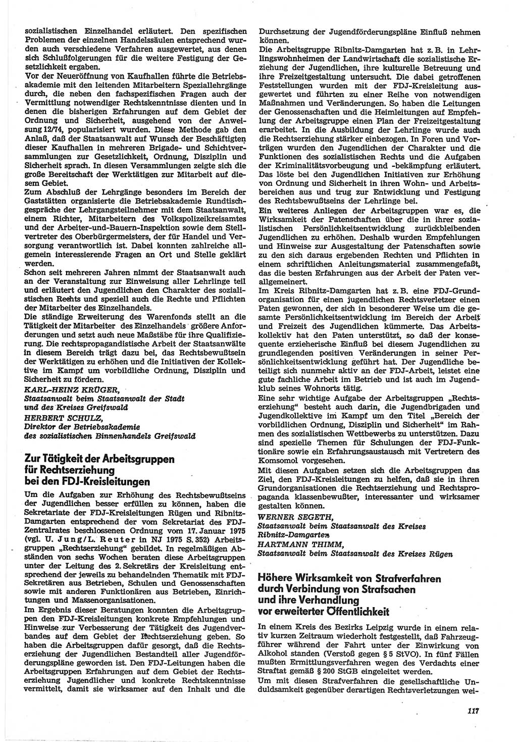 Neue Justiz (NJ), Zeitschrift für Recht und Rechtswissenschaft-Zeitschrift, sozialistisches Recht und Gesetzlichkeit, 31. Jahrgang 1977, Seite 117 (NJ DDR 1977, S. 117)