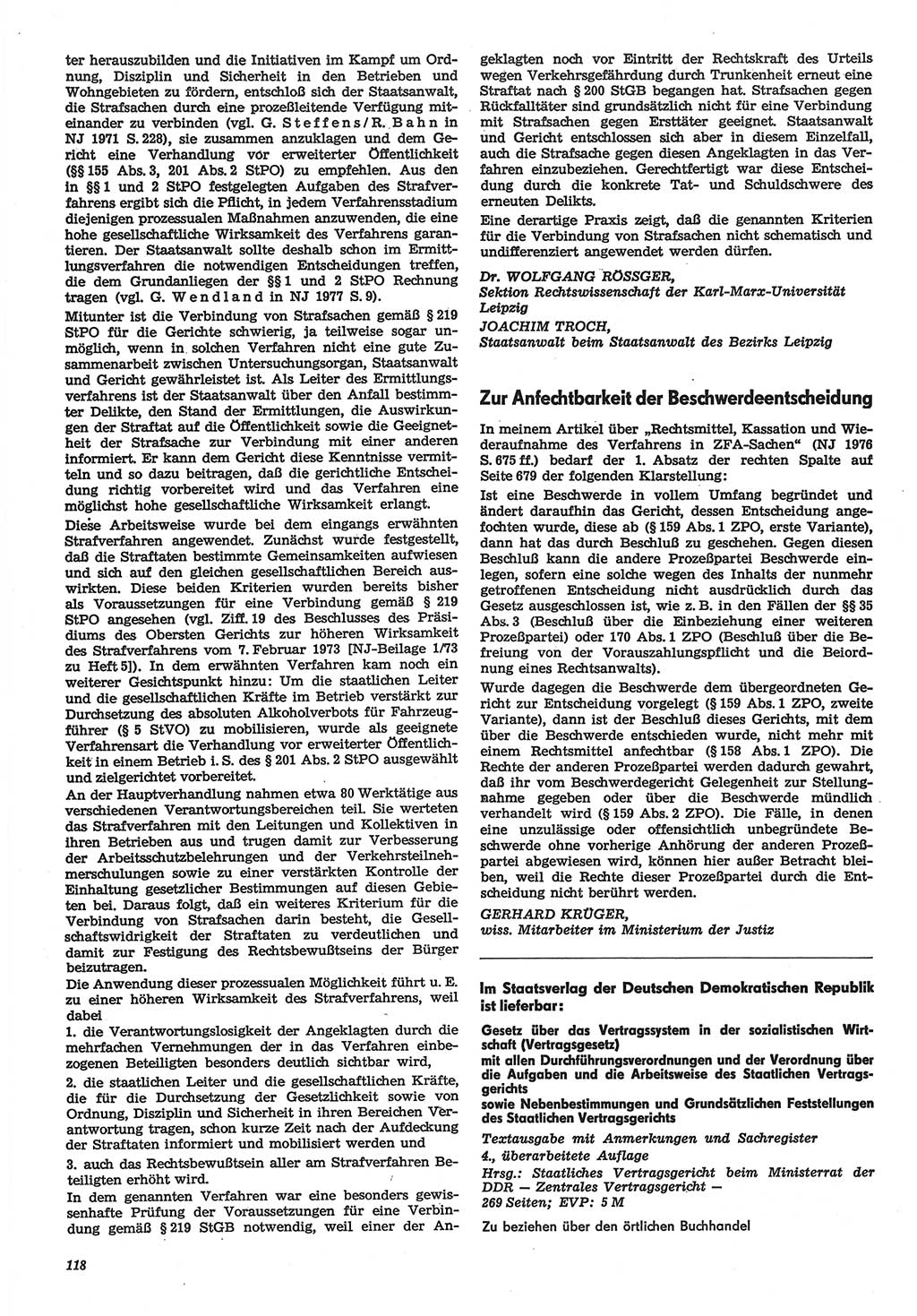 Neue Justiz (NJ), Zeitschrift für Recht und Rechtswissenschaft-Zeitschrift, sozialistisches Recht und Gesetzlichkeit, 31. Jahrgang 1977, Seite 118 (NJ DDR 1977, S. 118)