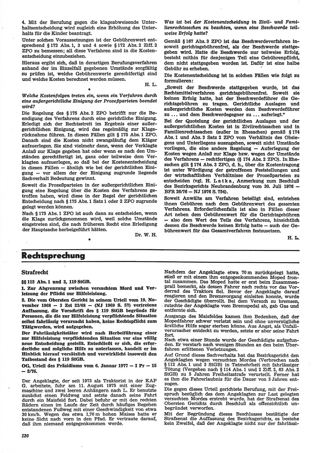 Neue Justiz (NJ), Zeitschrift für Recht und Rechtswissenschaft-Zeitschrift, sozialistisches Recht und Gesetzlichkeit, 31. Jahrgang 1977, Seite 120 (NJ DDR 1977, S. 120)