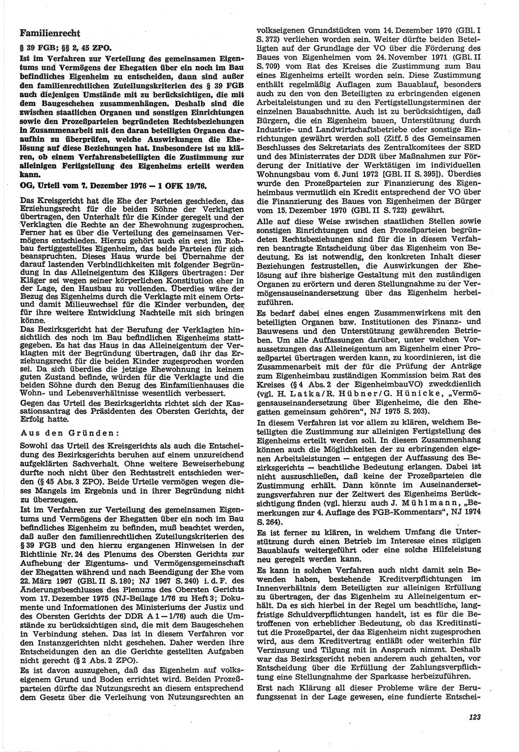 Neue Justiz (NJ), Zeitschrift für Recht und Rechtswissenschaft-Zeitschrift, sozialistisches Recht und Gesetzlichkeit, 31. Jahrgang 1977, Seite 123 (NJ DDR 1977, S. 123)