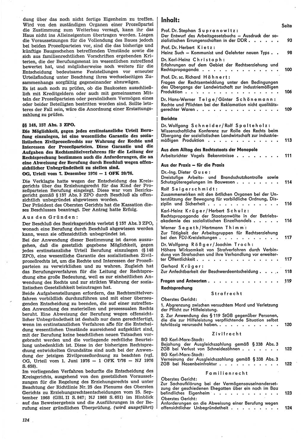 Neue Justiz (NJ), Zeitschrift für Recht und Rechtswissenschaft-Zeitschrift, sozialistisches Recht und Gesetzlichkeit, 31. Jahrgang 1977, Seite 124 (NJ DDR 1977, S. 124)