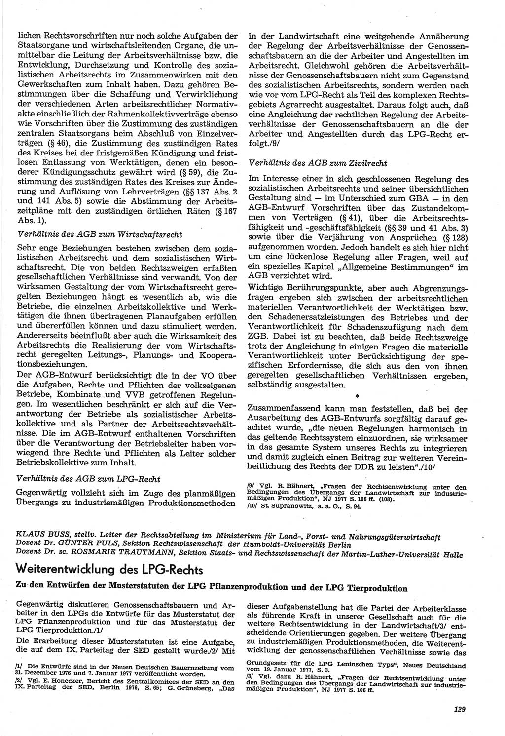 Neue Justiz (NJ), Zeitschrift für Recht und Rechtswissenschaft-Zeitschrift, sozialistisches Recht und Gesetzlichkeit, 31. Jahrgang 1977, Seite 129 (NJ DDR 1977, S. 129)