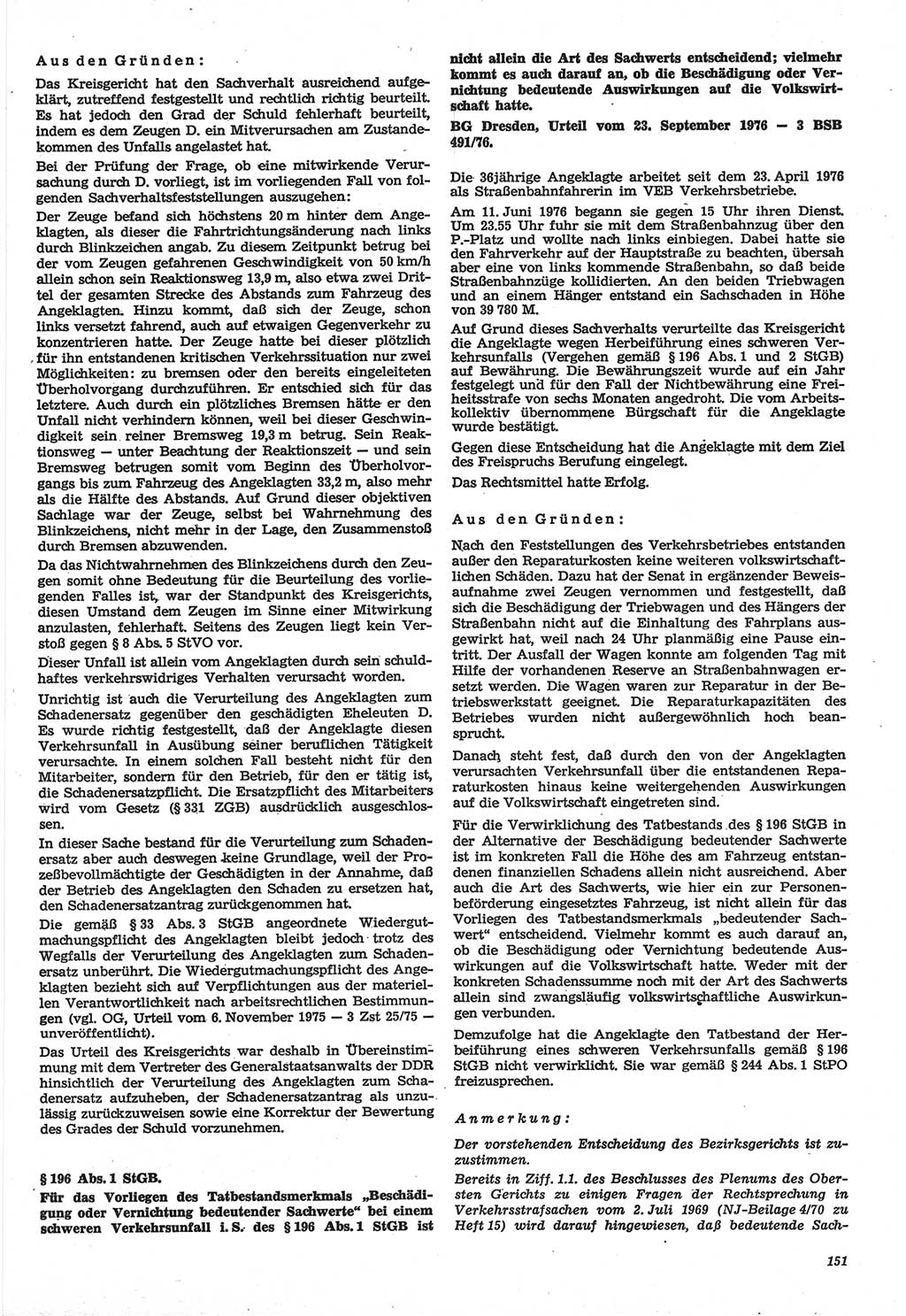 Neue Justiz (NJ), Zeitschrift für Recht und Rechtswissenschaft-Zeitschrift, sozialistisches Recht und Gesetzlichkeit, 31. Jahrgang 1977, Seite 151 (NJ DDR 1977, S. 151)