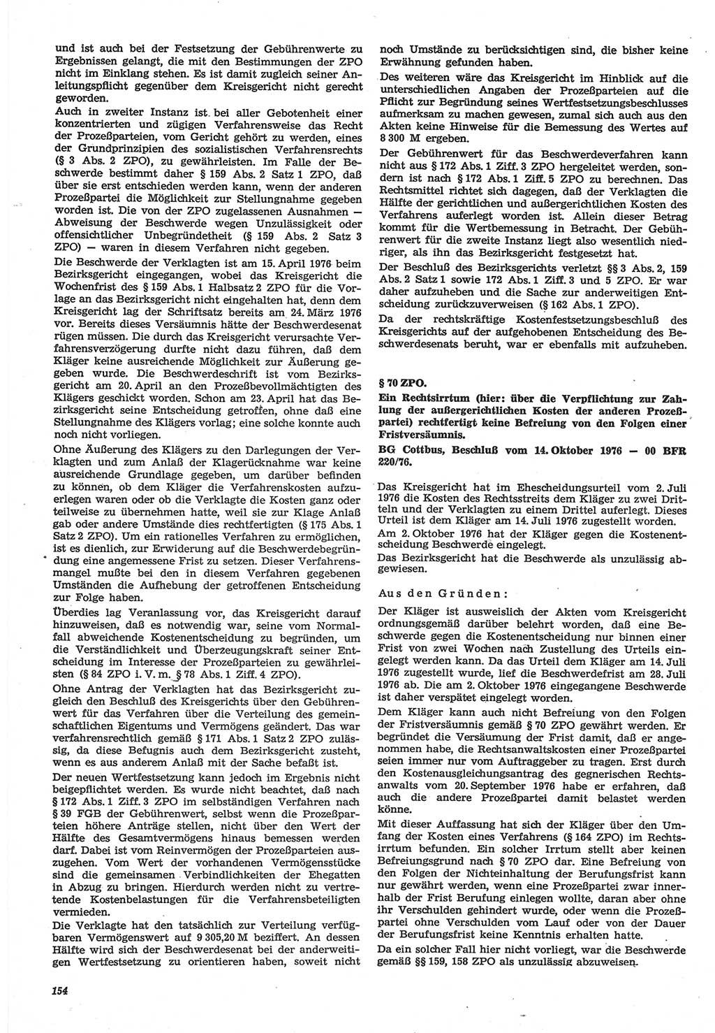 Neue Justiz (NJ), Zeitschrift für Recht und Rechtswissenschaft-Zeitschrift, sozialistisches Recht und Gesetzlichkeit, 31. Jahrgang 1977, Seite 154 (NJ DDR 1977, S. 154)
