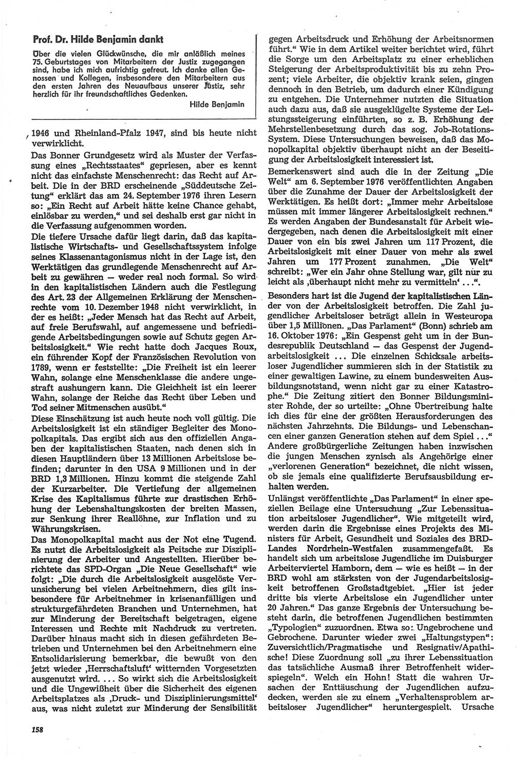 Neue Justiz (NJ), Zeitschrift für Recht und Rechtswissenschaft-Zeitschrift, sozialistisches Recht und Gesetzlichkeit, 31. Jahrgang 1977, Seite 158 (NJ DDR 1977, S. 158)
