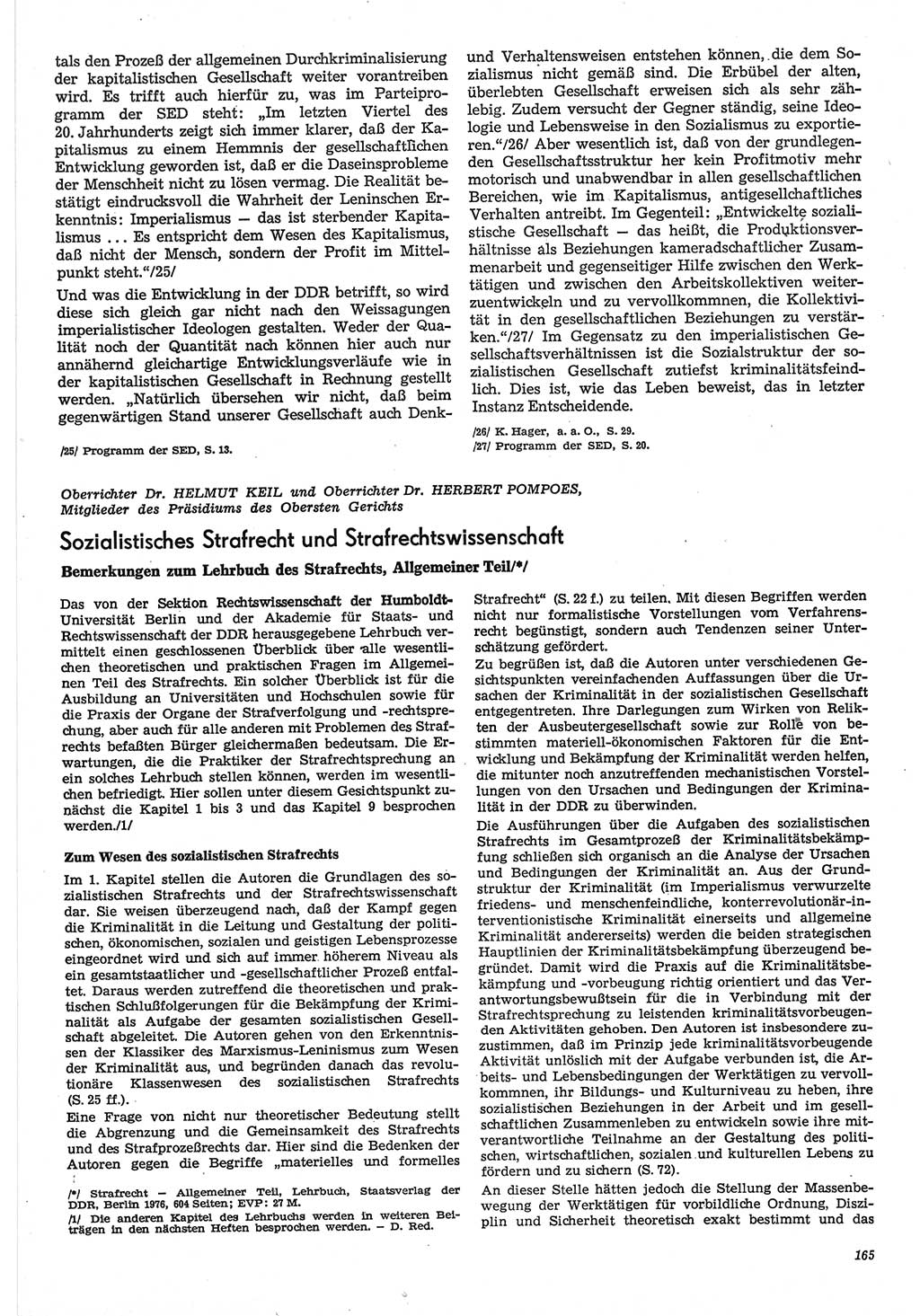 Neue Justiz (NJ), Zeitschrift für Recht und Rechtswissenschaft-Zeitschrift, sozialistisches Recht und Gesetzlichkeit, 31. Jahrgang 1977, Seite 165 (NJ DDR 1977, S. 165)
