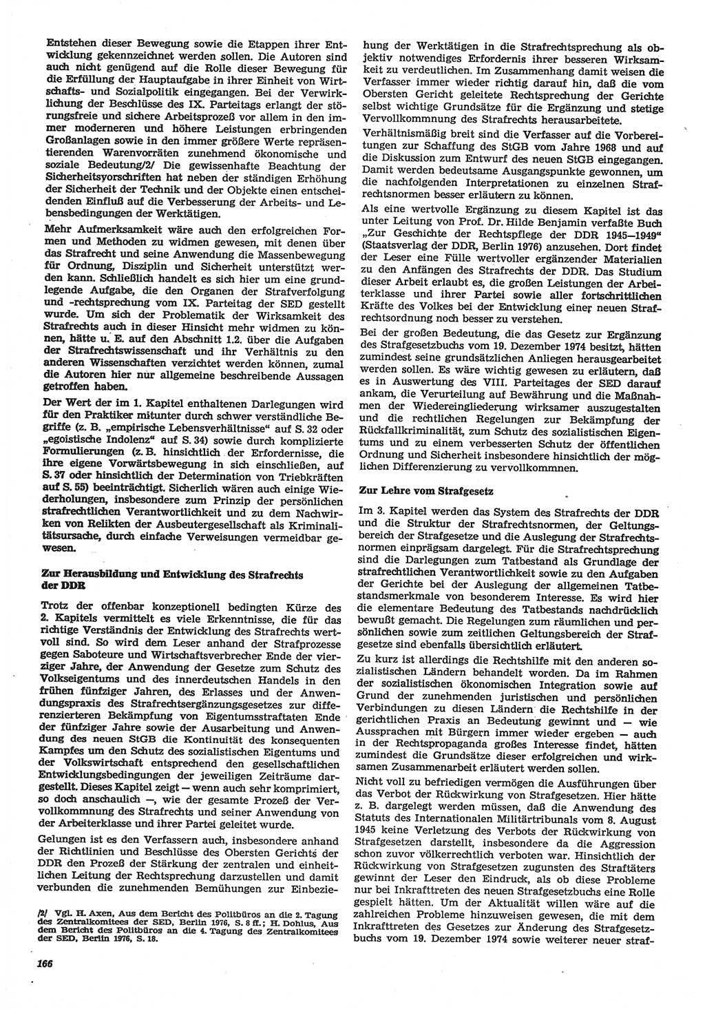 Neue Justiz (NJ), Zeitschrift für Recht und Rechtswissenschaft-Zeitschrift, sozialistisches Recht und Gesetzlichkeit, 31. Jahrgang 1977, Seite 166 (NJ DDR 1977, S. 166)