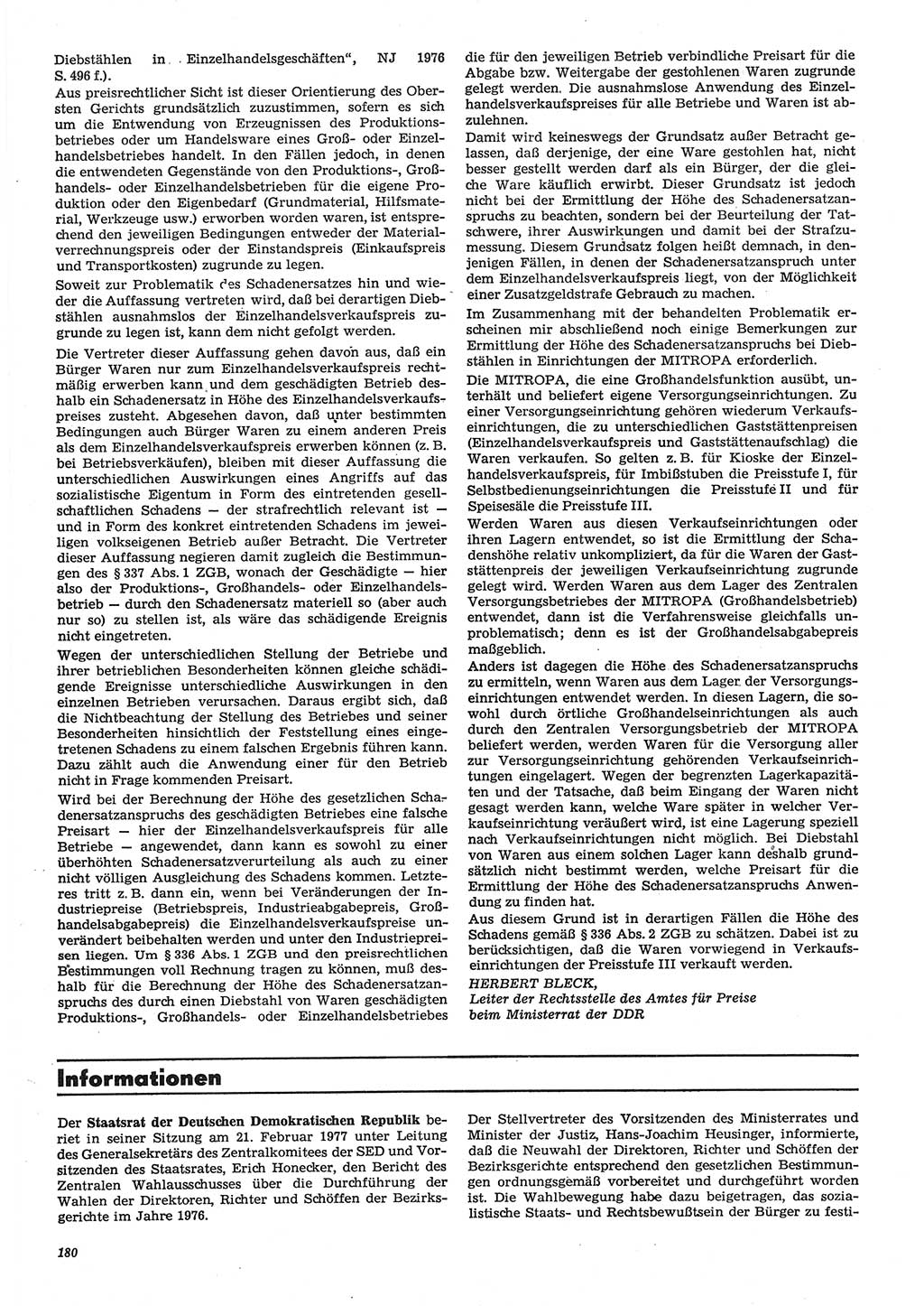 Neue Justiz (NJ), Zeitschrift für Recht und Rechtswissenschaft-Zeitschrift, sozialistisches Recht und Gesetzlichkeit, 31. Jahrgang 1977, Seite 180 (NJ DDR 1977, S. 180)