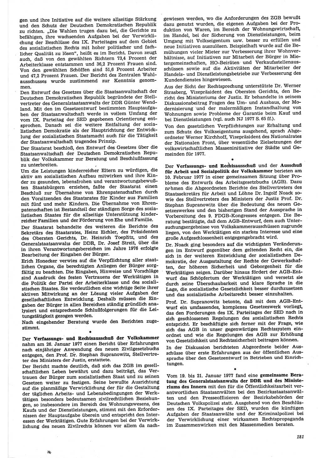 Neue Justiz (NJ), Zeitschrift für Recht und Rechtswissenschaft-Zeitschrift, sozialistisches Recht und Gesetzlichkeit, 31. Jahrgang 1977, Seite 181 (NJ DDR 1977, S. 181)