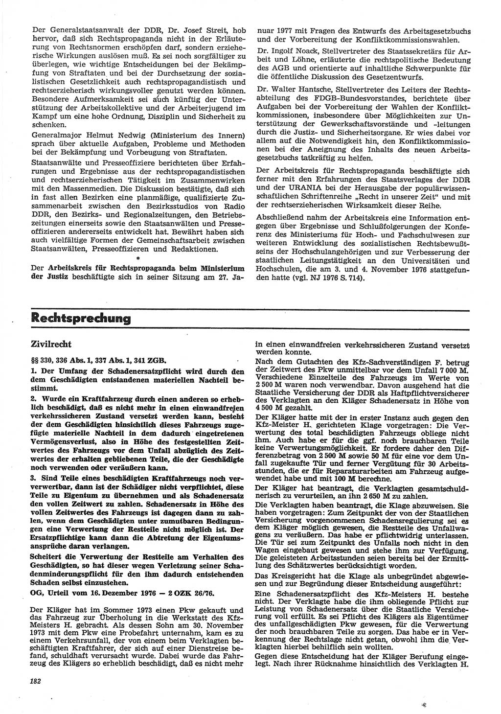 Neue Justiz (NJ), Zeitschrift für Recht und Rechtswissenschaft-Zeitschrift, sozialistisches Recht und Gesetzlichkeit, 31. Jahrgang 1977, Seite 182 (NJ DDR 1977, S. 182)
