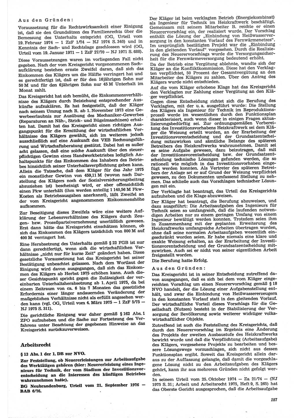Neue Justiz (NJ), Zeitschrift für Recht und Rechtswissenschaft-Zeitschrift, sozialistisches Recht und Gesetzlichkeit, 31. Jahrgang 1977, Seite 187 (NJ DDR 1977, S. 187)