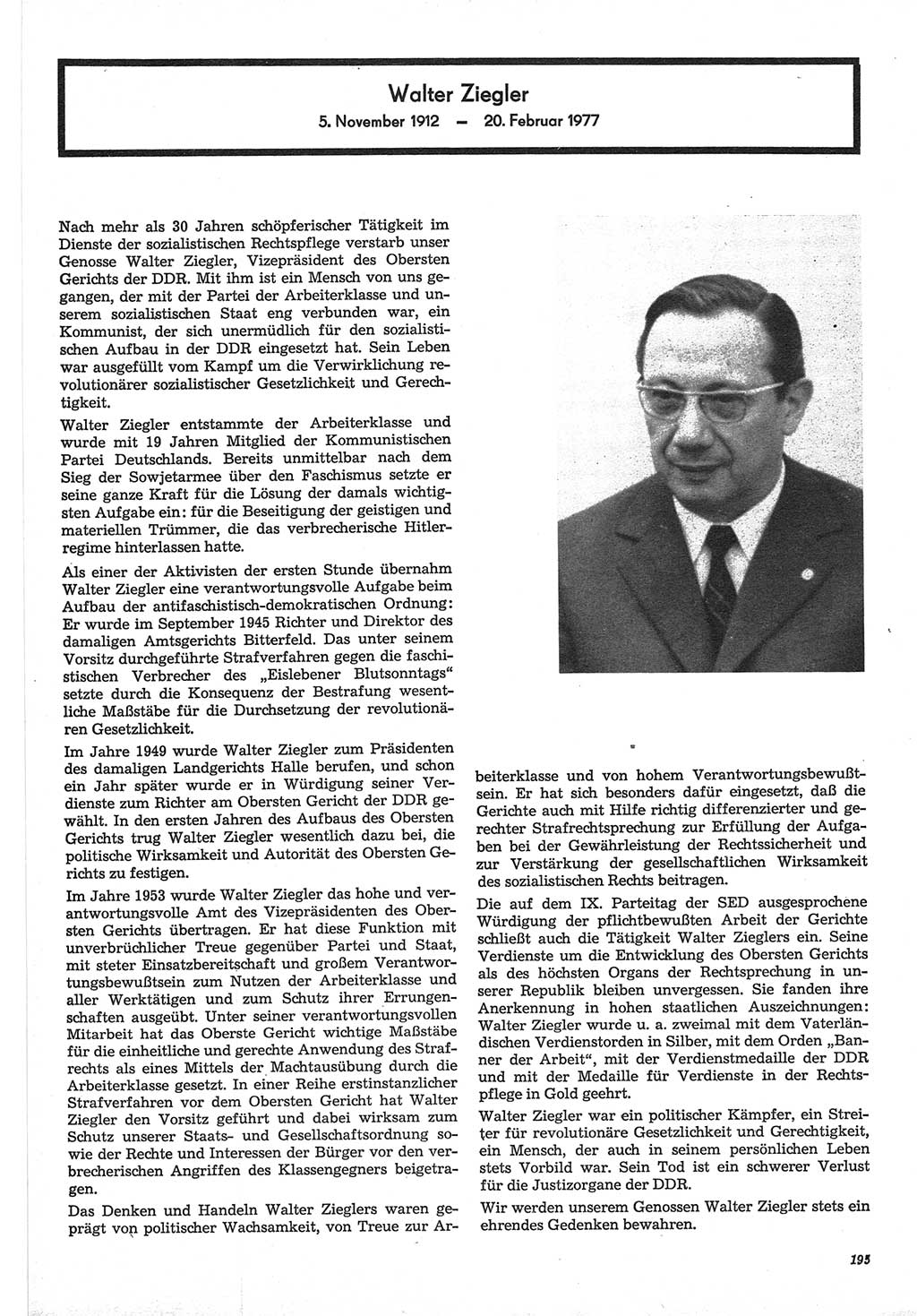 Neue Justiz (NJ), Zeitschrift für Recht und Rechtswissenschaft-Zeitschrift, sozialistisches Recht und Gesetzlichkeit, 31. Jahrgang 1977, Seite 195 (NJ DDR 1977, S. 195)