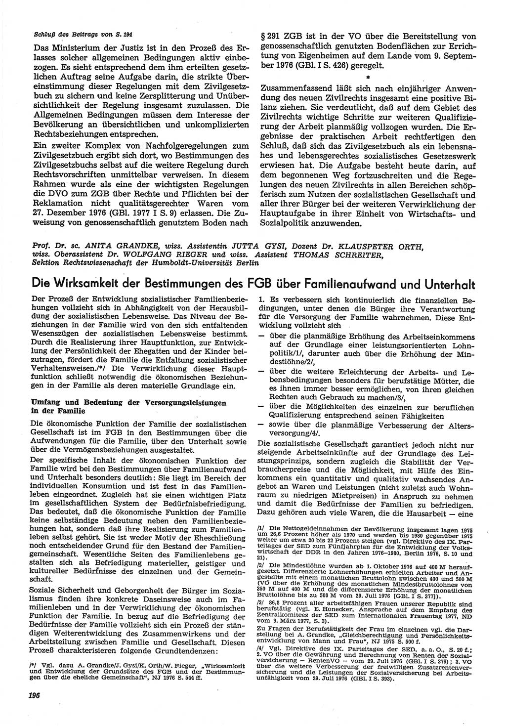 Neue Justiz (NJ), Zeitschrift für Recht und Rechtswissenschaft-Zeitschrift, sozialistisches Recht und Gesetzlichkeit, 31. Jahrgang 1977, Seite 196 (NJ DDR 1977, S. 196)