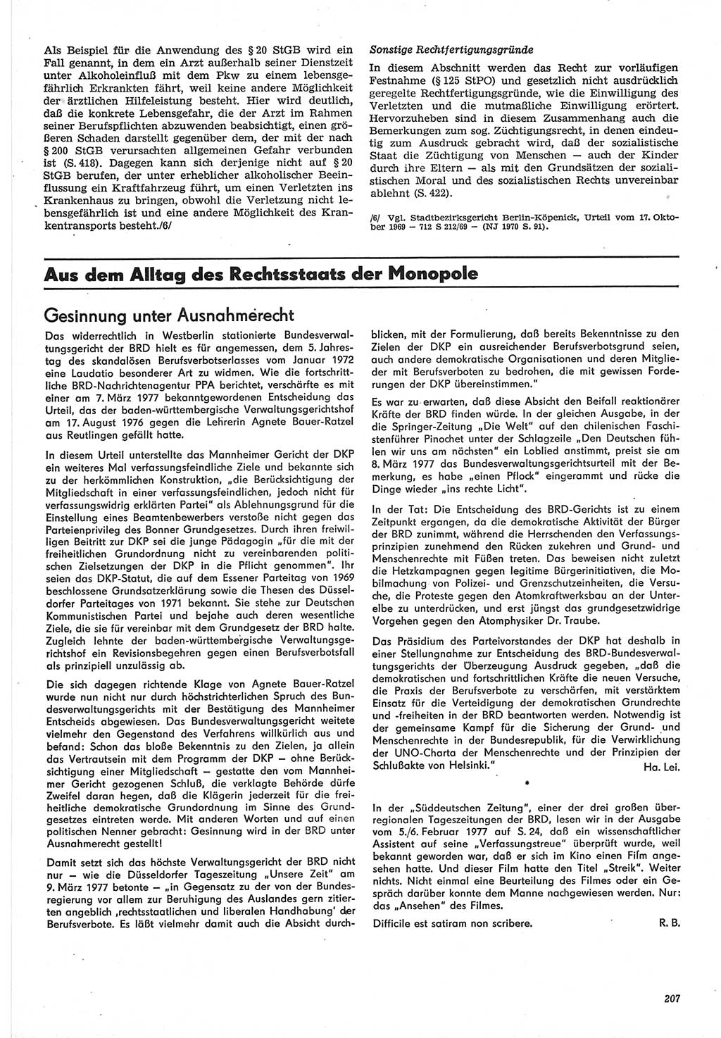 Neue Justiz (NJ), Zeitschrift für Recht und Rechtswissenschaft-Zeitschrift, sozialistisches Recht und Gesetzlichkeit, 31. Jahrgang 1977, Seite 207 (NJ DDR 1977, S. 207)