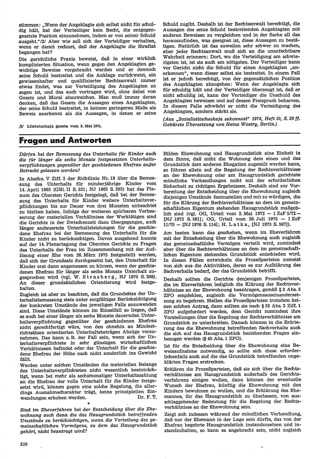 Neue Justiz (NJ), Zeitschrift für Recht und Rechtswissenschaft-Zeitschrift, sozialistisches Recht und Gesetzlichkeit, 31. Jahrgang 1977, Seite 210 (NJ DDR 1977, S. 210)
