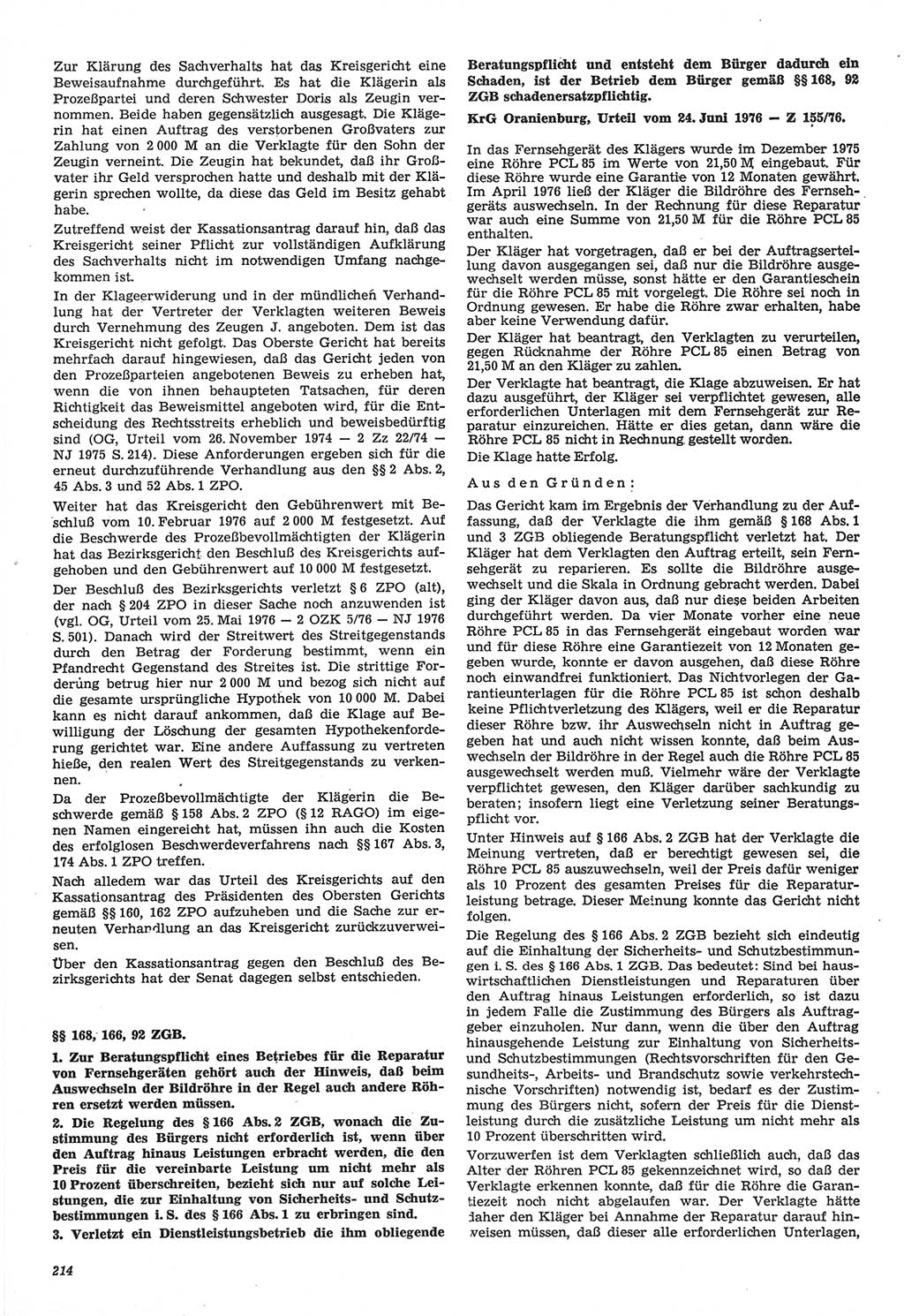 Neue Justiz (NJ), Zeitschrift für Recht und Rechtswissenschaft-Zeitschrift, sozialistisches Recht und Gesetzlichkeit, 31. Jahrgang 1977, Seite 214 (NJ DDR 1977, S. 214)