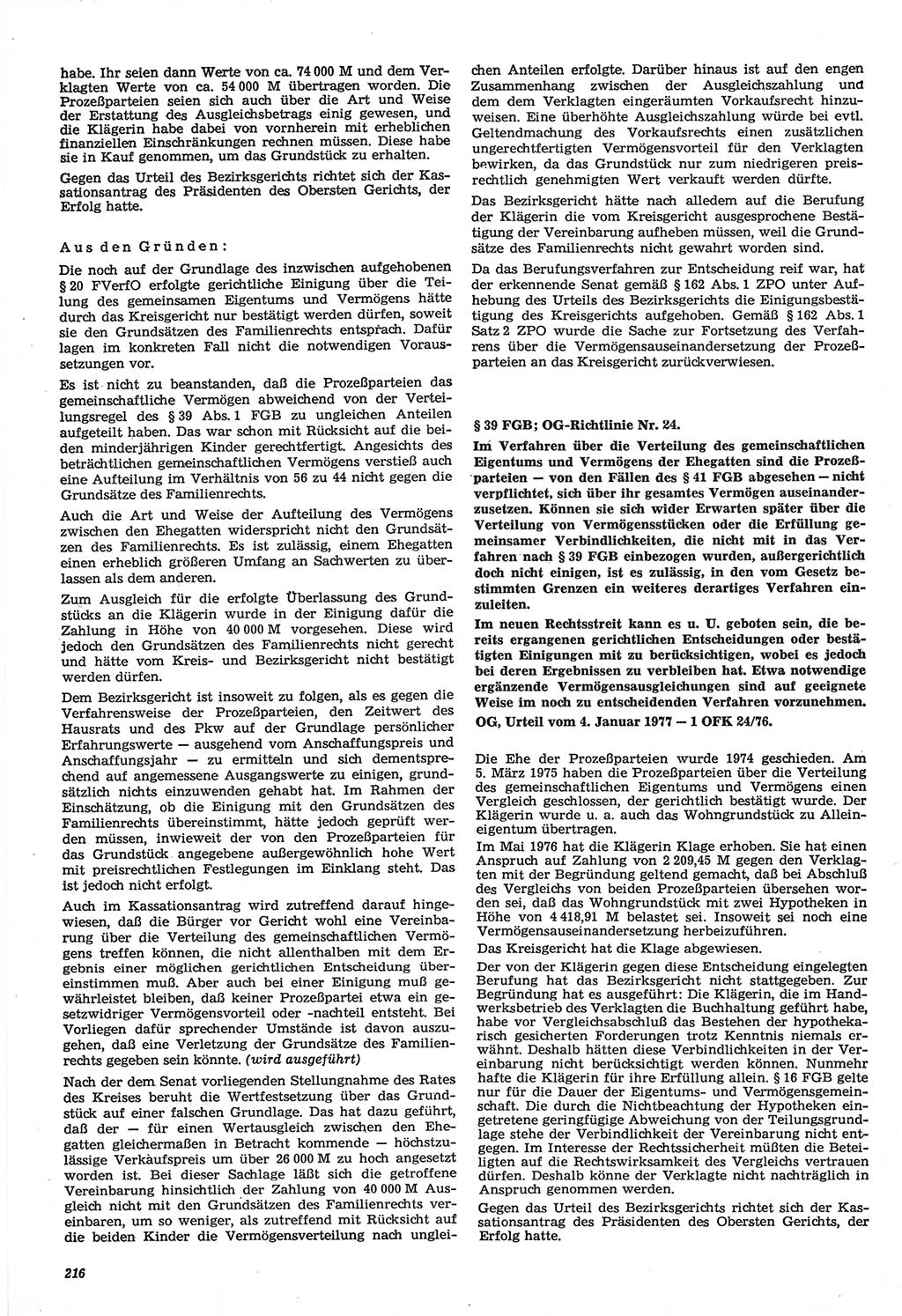 Neue Justiz (NJ), Zeitschrift für Recht und Rechtswissenschaft-Zeitschrift, sozialistisches Recht und Gesetzlichkeit, 31. Jahrgang 1977, Seite 216 (NJ DDR 1977, S. 216)