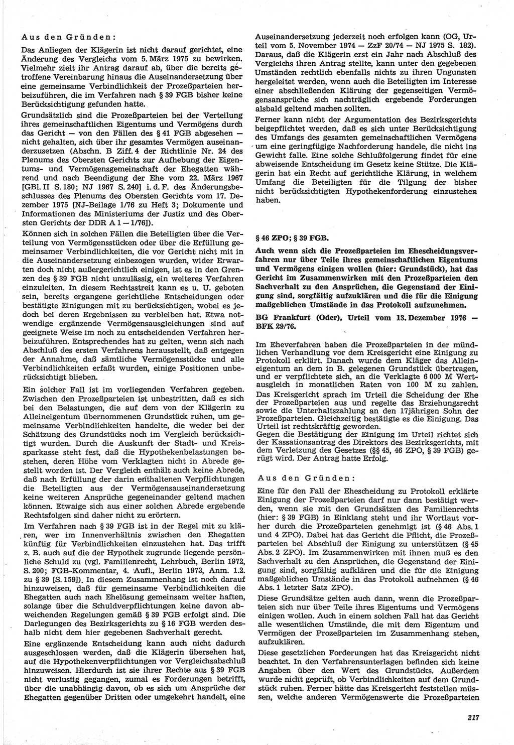 Neue Justiz (NJ), Zeitschrift für Recht und Rechtswissenschaft-Zeitschrift, sozialistisches Recht und Gesetzlichkeit, 31. Jahrgang 1977, Seite 217 (NJ DDR 1977, S. 217)