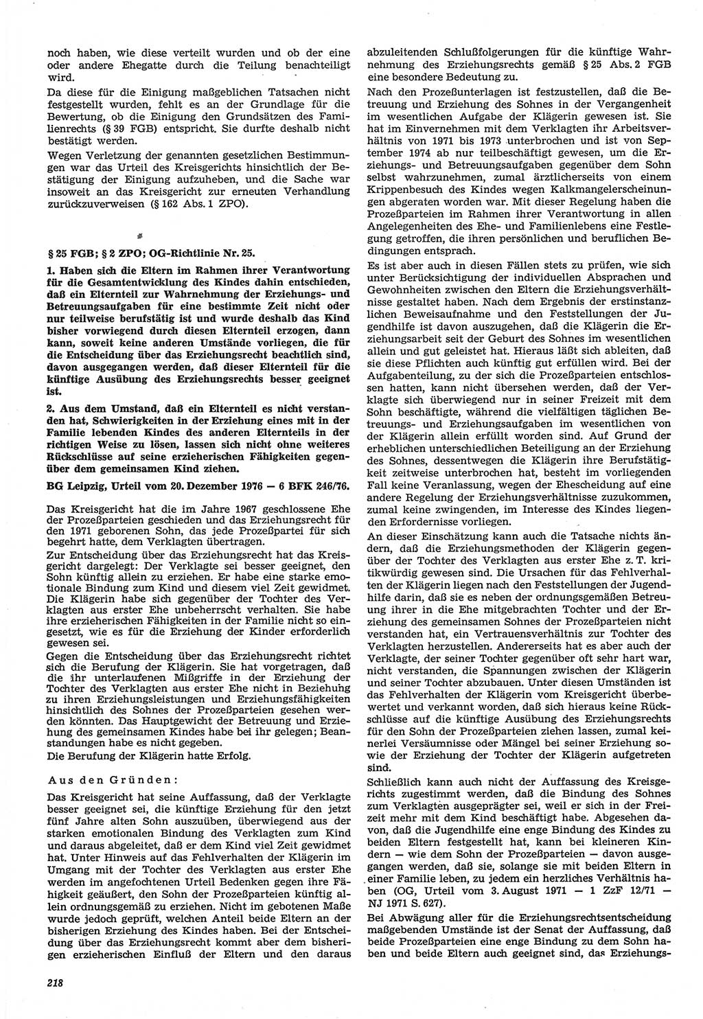 Neue Justiz (NJ), Zeitschrift für Recht und Rechtswissenschaft-Zeitschrift, sozialistisches Recht und Gesetzlichkeit, 31. Jahrgang 1977, Seite 218 (NJ DDR 1977, S. 218)