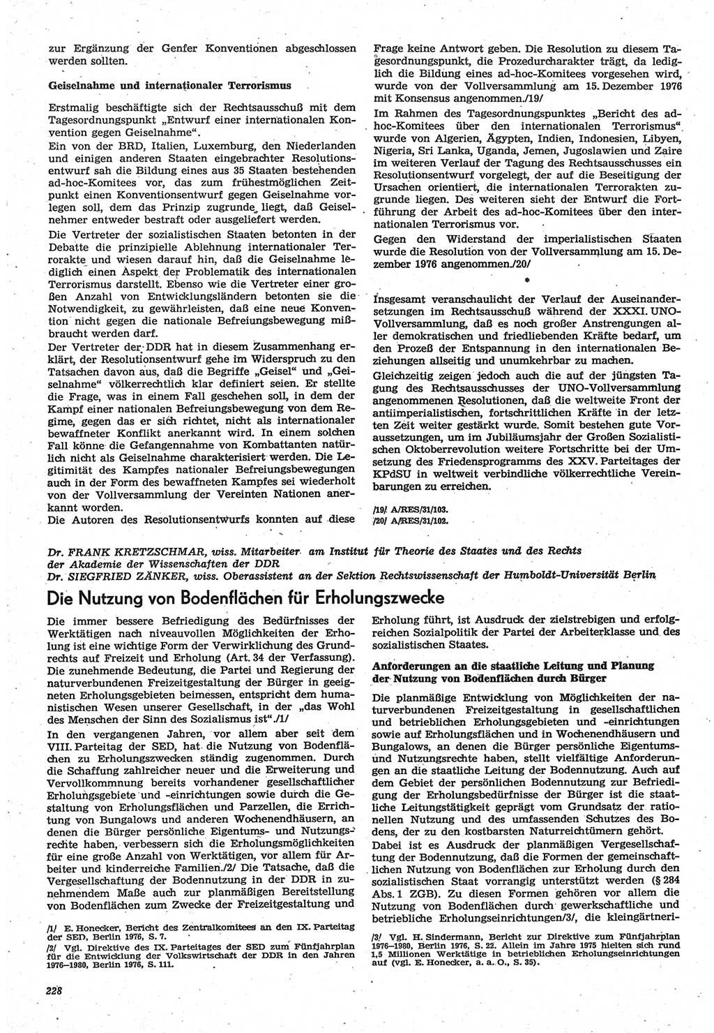 Neue Justiz (NJ), Zeitschrift für Recht und Rechtswissenschaft-Zeitschrift, sozialistisches Recht und Gesetzlichkeit, 31. Jahrgang 1977, Seite 228 (NJ DDR 1977, S. 228)