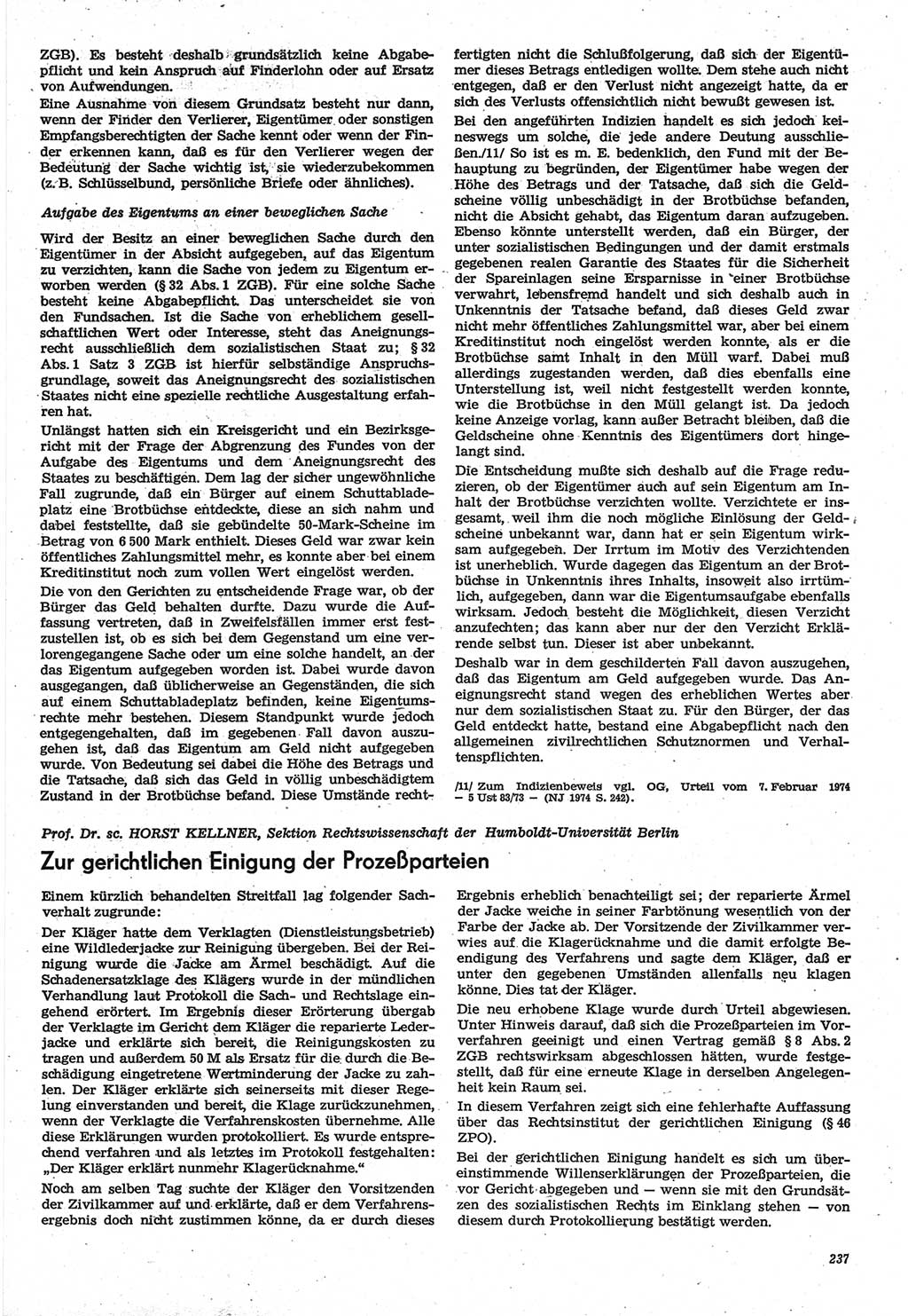 Neue Justiz (NJ), Zeitschrift für Recht und Rechtswissenschaft-Zeitschrift, sozialistisches Recht und Gesetzlichkeit, 31. Jahrgang 1977, Seite 237 (NJ DDR 1977, S. 237)