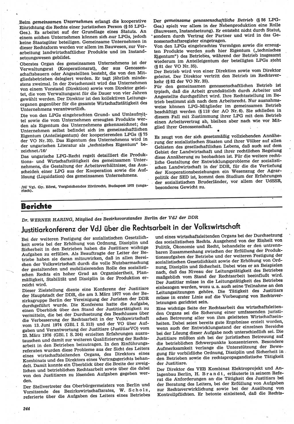 Neue Justiz (NJ), Zeitschrift für Recht und Rechtswissenschaft-Zeitschrift, sozialistisches Recht und Gesetzlichkeit, 31. Jahrgang 1977, Seite 244 (NJ DDR 1977, S. 244)