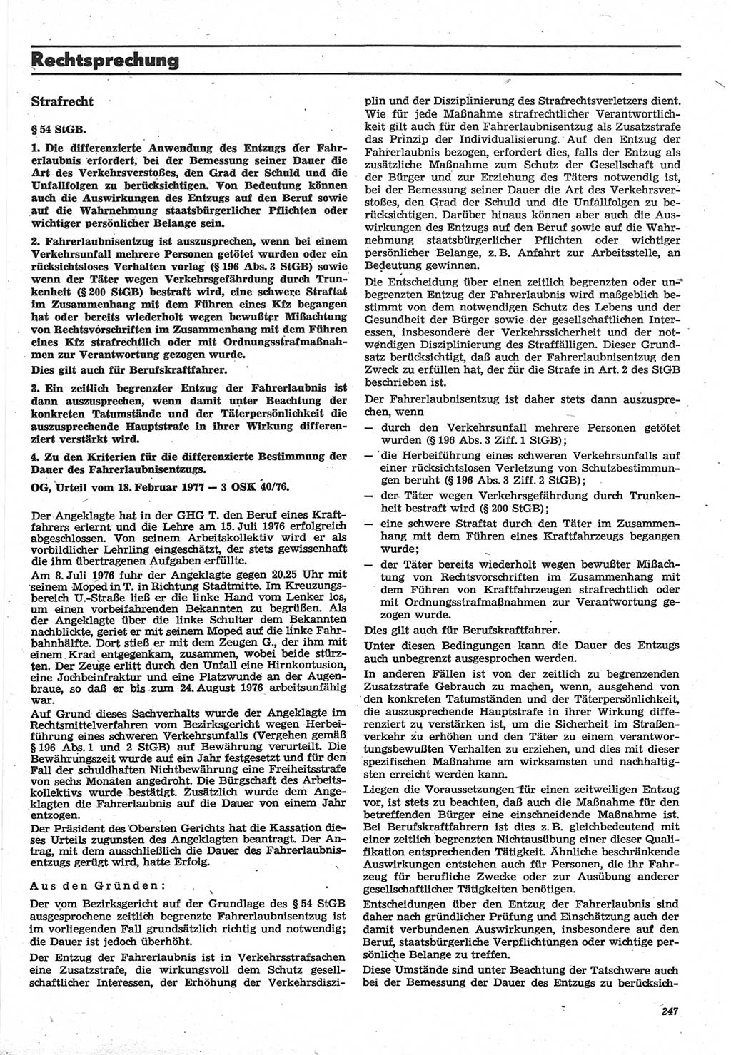 Neue Justiz (NJ), Zeitschrift für Recht und Rechtswissenschaft-Zeitschrift, sozialistisches Recht und Gesetzlichkeit, 31. Jahrgang 1977, Seite 247 (NJ DDR 1977, S. 247)