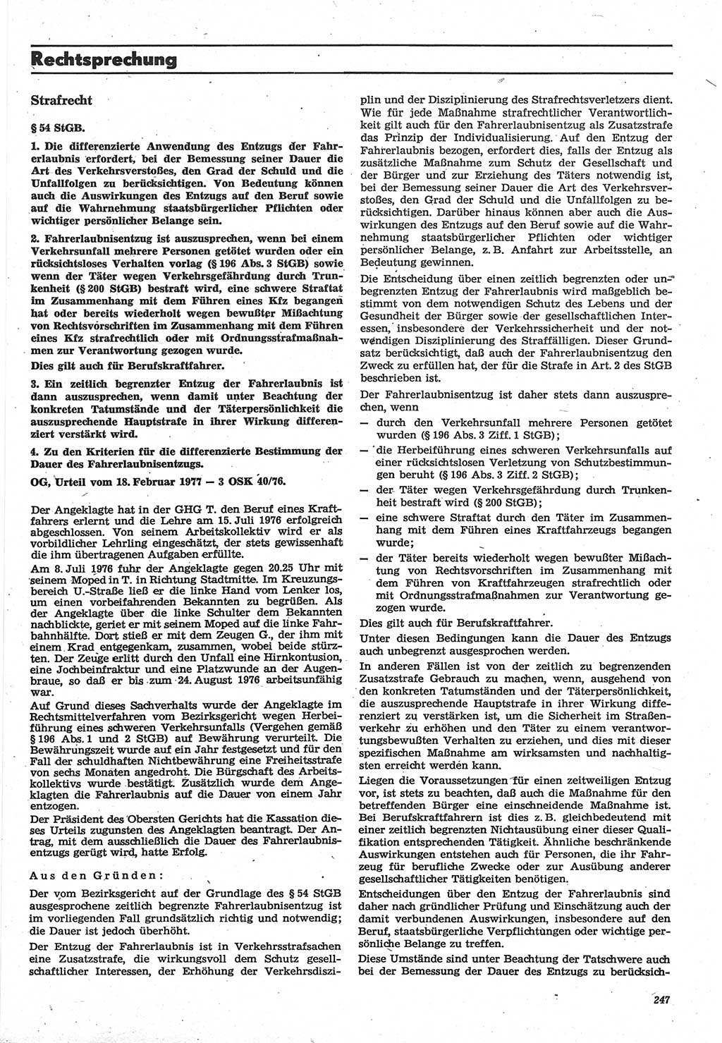 Neue Justiz (NJ), Zeitschrift für Recht und Rechtswissenschaft-Zeitschrift, sozialistisches Recht und Gesetzlichkeit, 31. Jahrgang 1977, Seite 247 (NJ DDR 1977, S. 247)