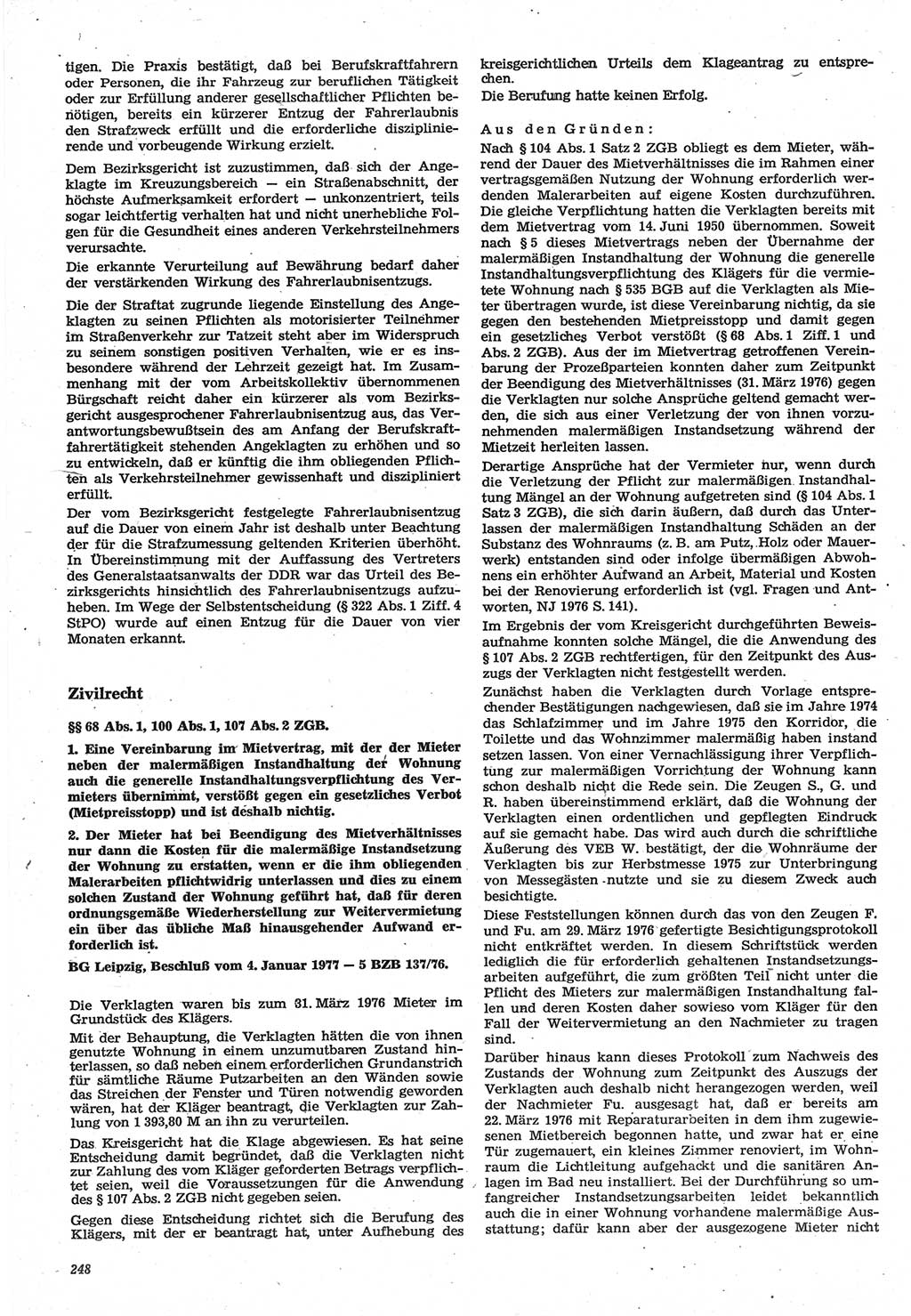 Neue Justiz (NJ), Zeitschrift für Recht und Rechtswissenschaft-Zeitschrift, sozialistisches Recht und Gesetzlichkeit, 31. Jahrgang 1977, Seite 248 (NJ DDR 1977, S. 248)