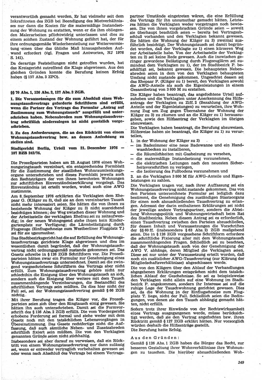 Neue Justiz (NJ), Zeitschrift für Recht und Rechtswissenschaft-Zeitschrift, sozialistisches Recht und Gesetzlichkeit, 31. Jahrgang 1977, Seite 249 (NJ DDR 1977, S. 249)