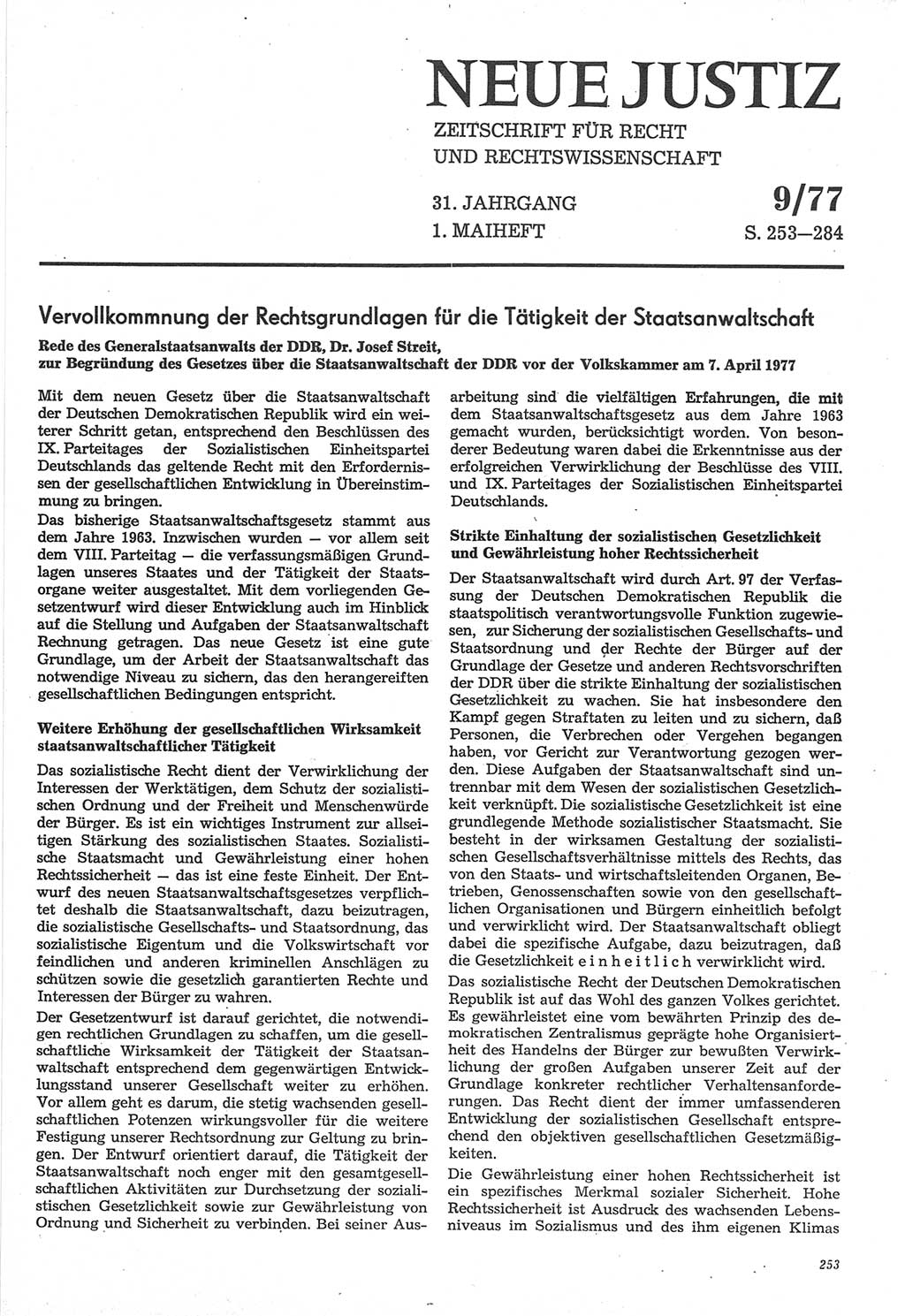 Neue Justiz (NJ), Zeitschrift für Recht und Rechtswissenschaft-Zeitschrift, sozialistisches Recht und Gesetzlichkeit, 31. Jahrgang 1977, Seite 253 (NJ DDR 1977, S. 253)