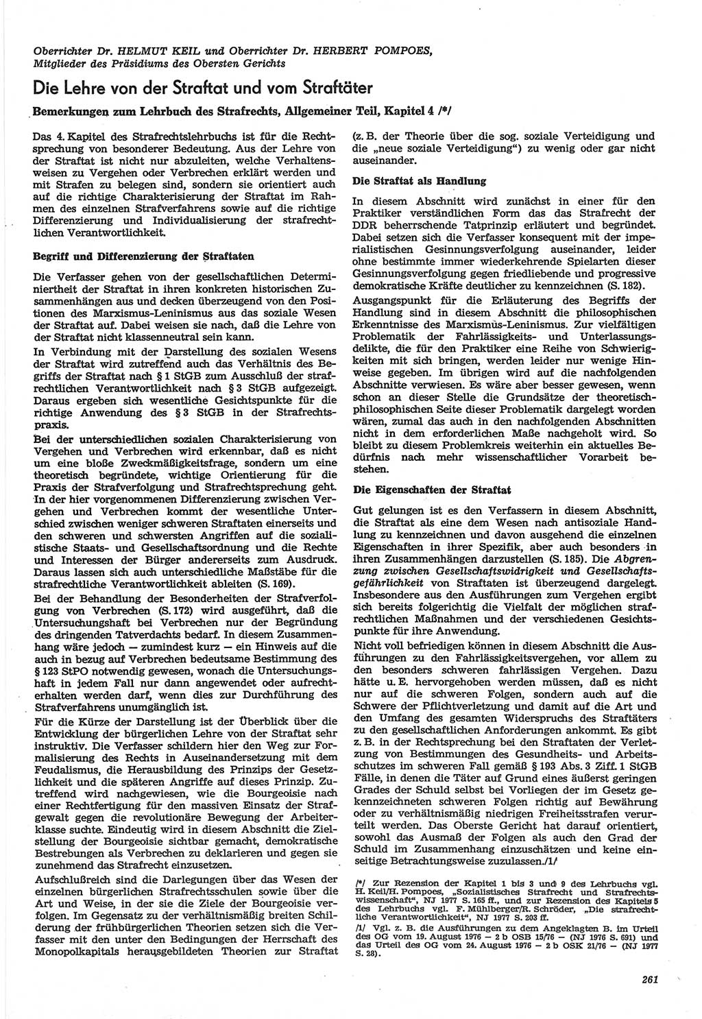 Neue Justiz (NJ), Zeitschrift für Recht und Rechtswissenschaft-Zeitschrift, sozialistisches Recht und Gesetzlichkeit, 31. Jahrgang 1977, Seite 261 (NJ DDR 1977, S. 261)