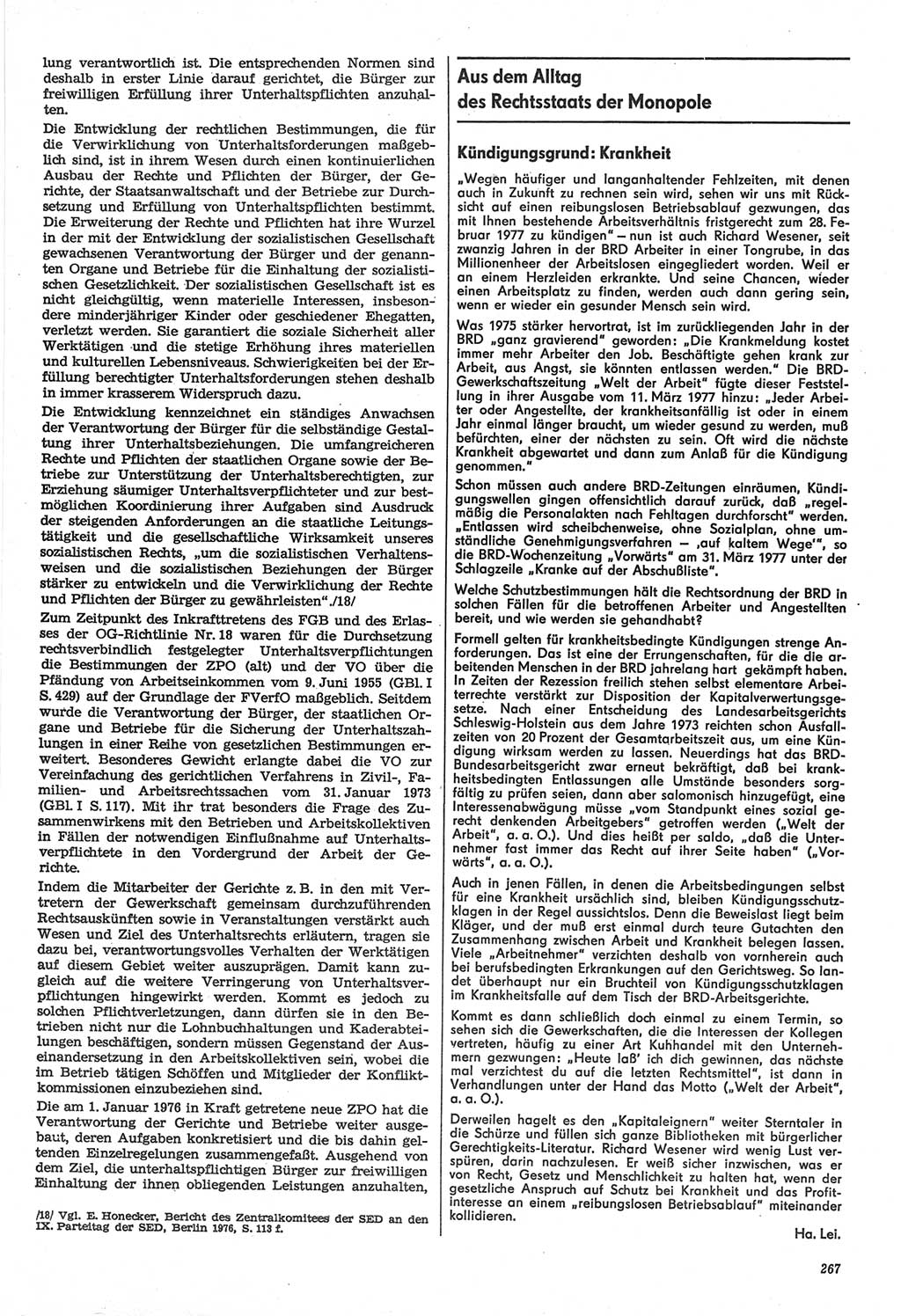 Neue Justiz (NJ), Zeitschrift für Recht und Rechtswissenschaft-Zeitschrift, sozialistisches Recht und Gesetzlichkeit, 31. Jahrgang 1977, Seite 267 (NJ DDR 1977, S. 267)