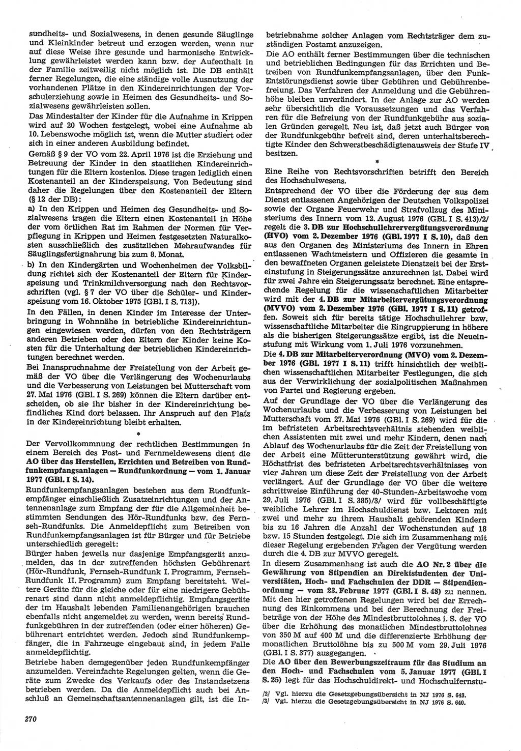 Neue Justiz (NJ), Zeitschrift für Recht und Rechtswissenschaft-Zeitschrift, sozialistisches Recht und Gesetzlichkeit, 31. Jahrgang 1977, Seite 270 (NJ DDR 1977, S. 270)