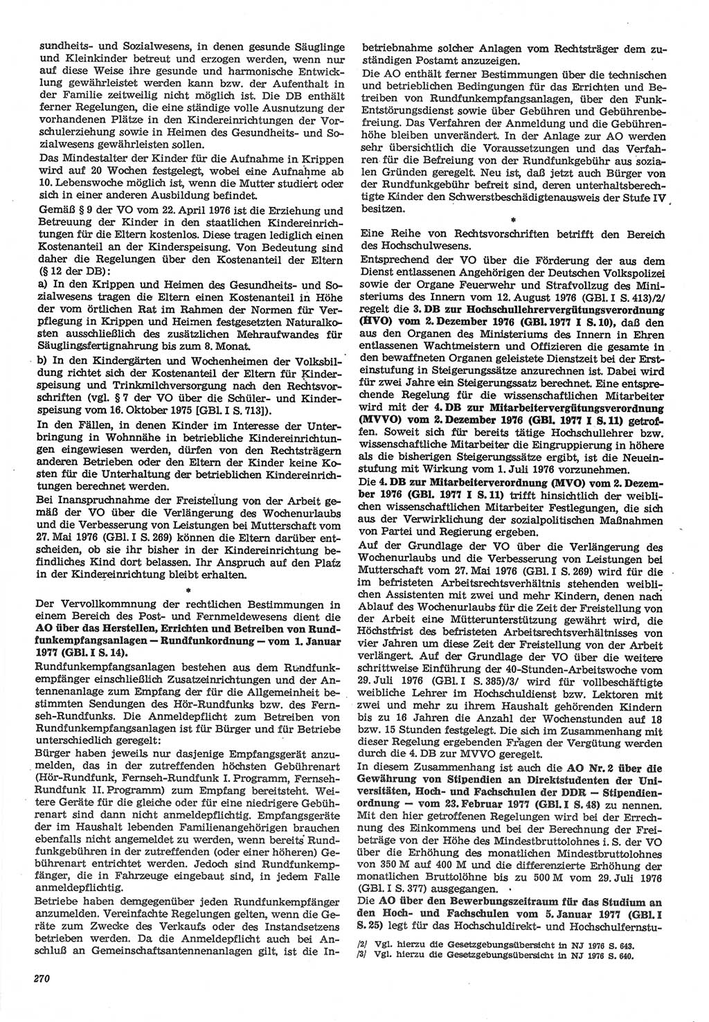 Neue Justiz (NJ), Zeitschrift für Recht und Rechtswissenschaft-Zeitschrift, sozialistisches Recht und Gesetzlichkeit, 31. Jahrgang 1977, Seite 270 (NJ DDR 1977, S. 270)